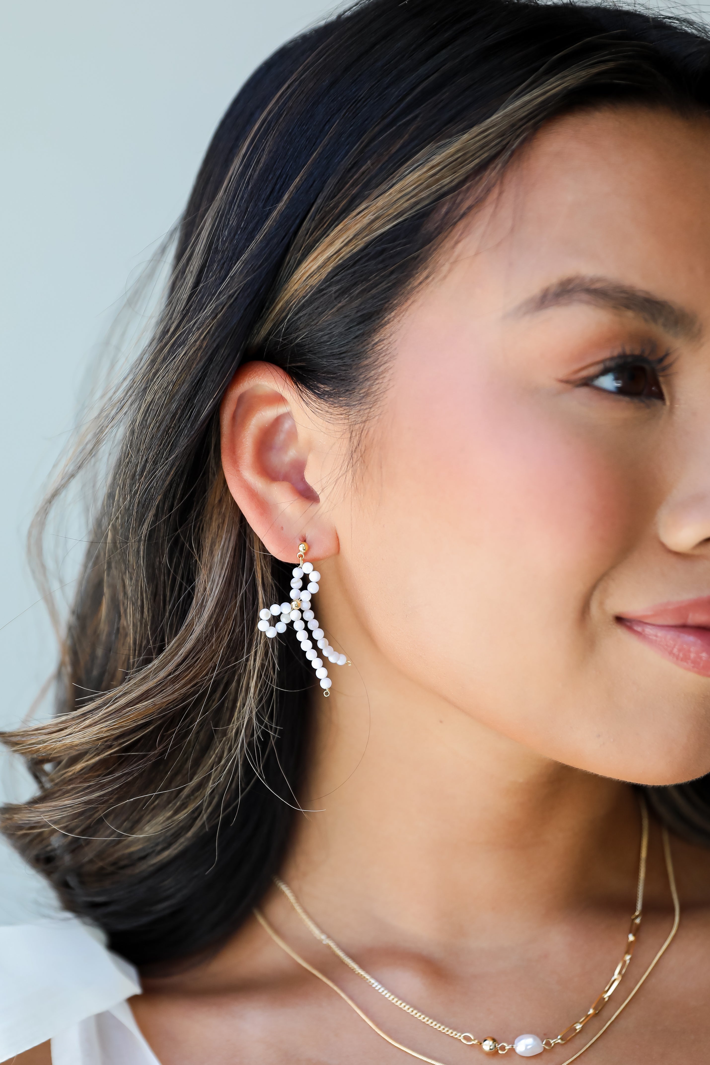 FINAL SALE - Blaire White Bow Drop Earrings