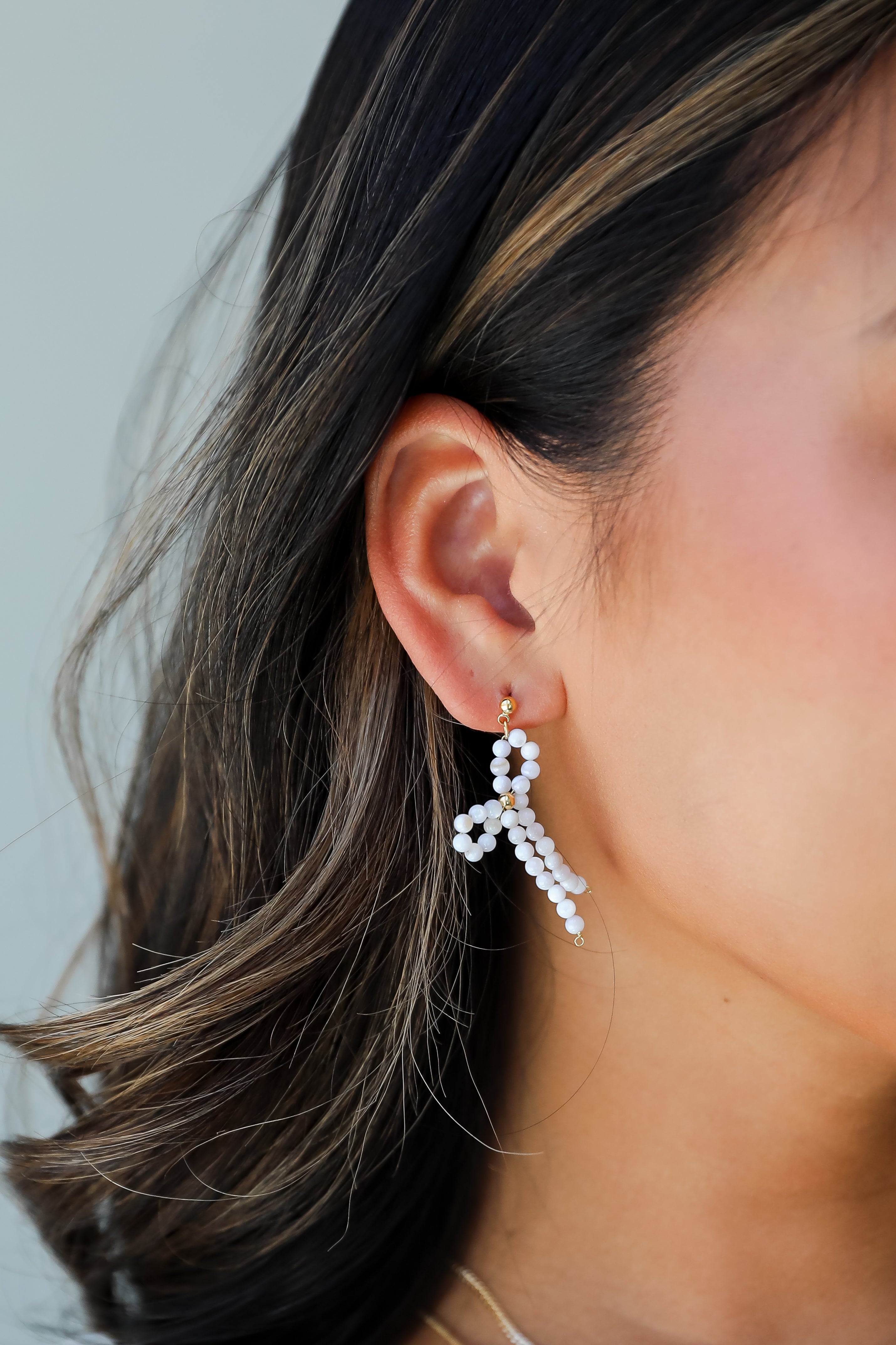 FINAL SALE - Blaire White Bow Drop Earrings