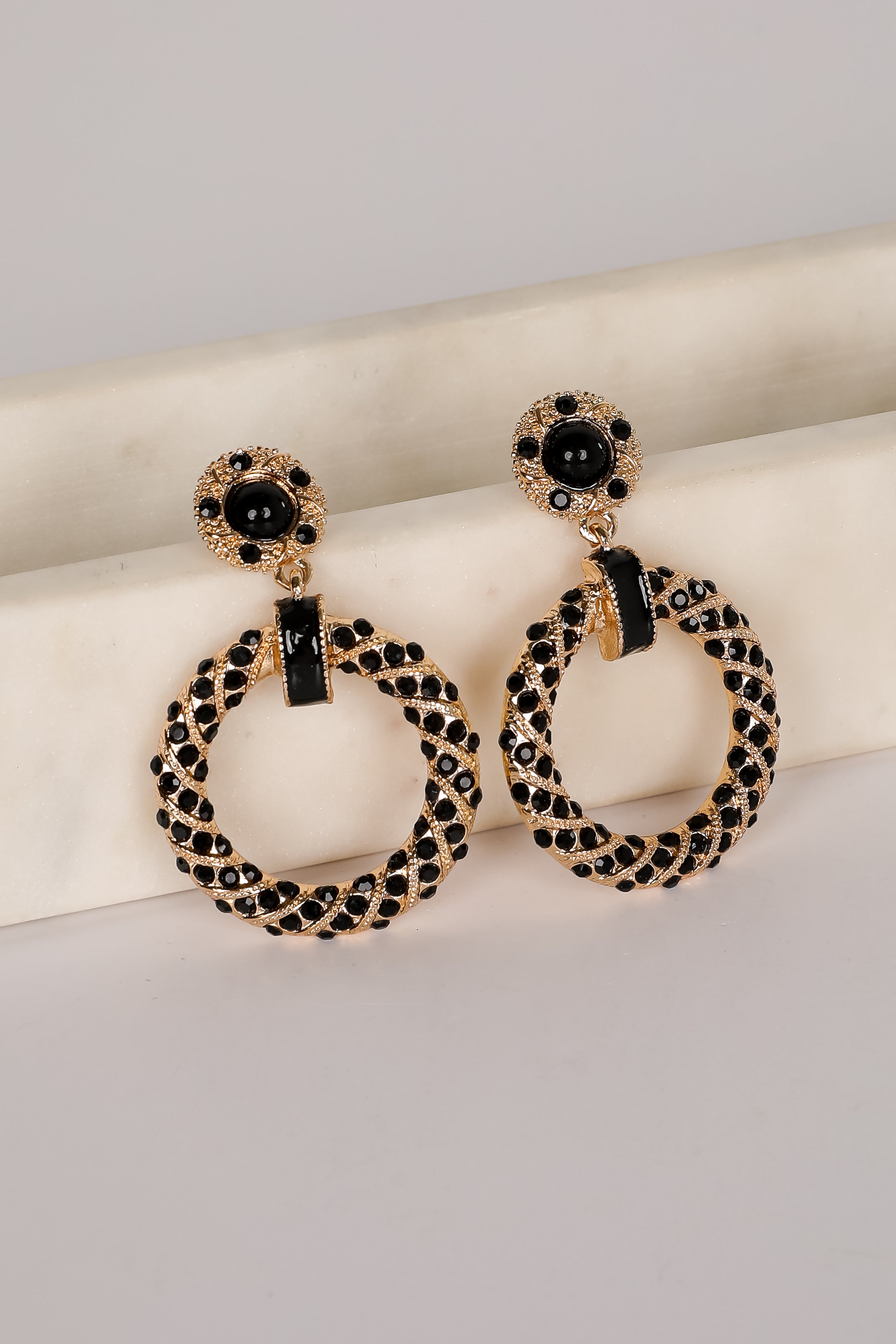 Carmen Black Circle Drop Earrings