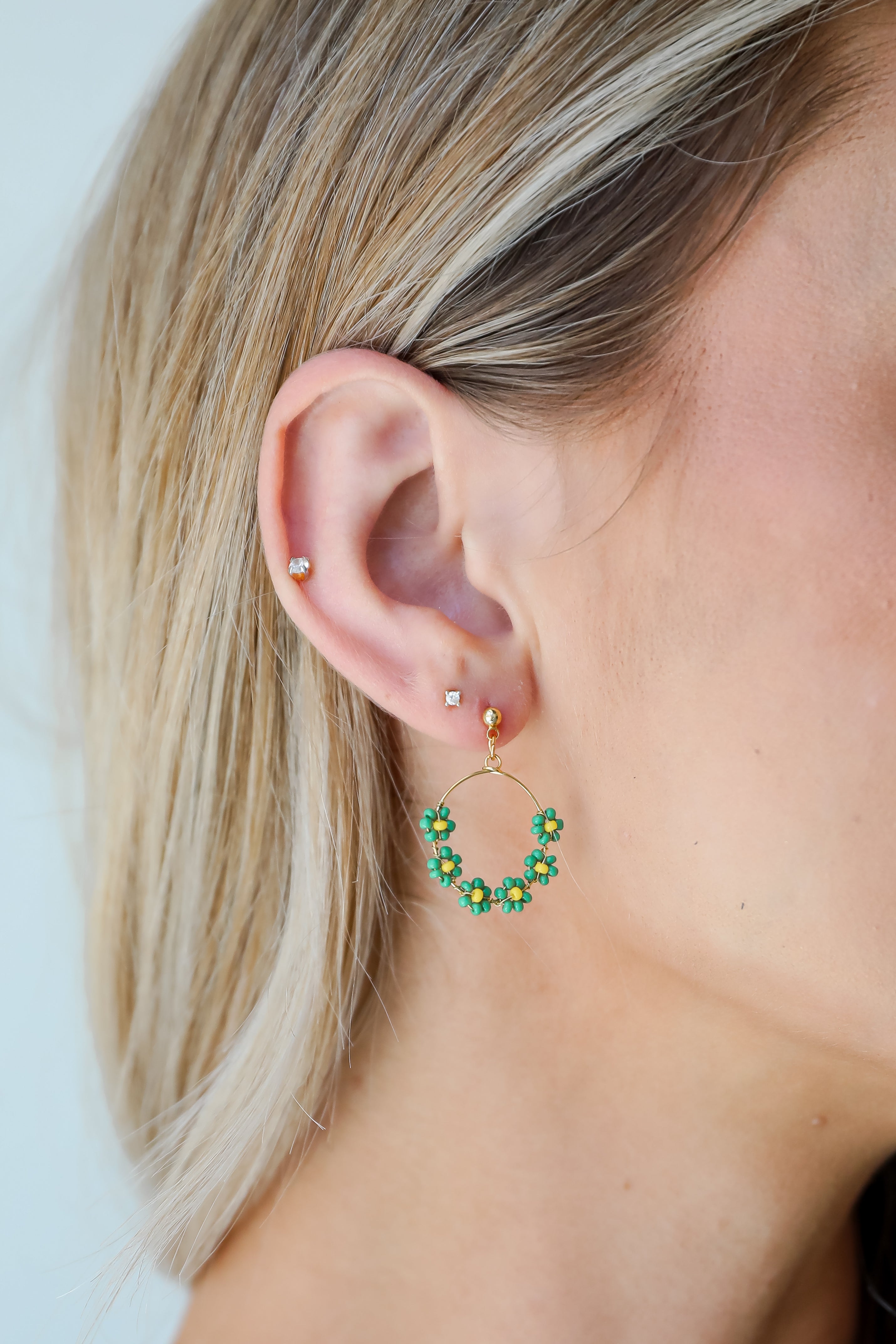 FINAL SALE - Avery Circle Beaded Flower Drop Earrings