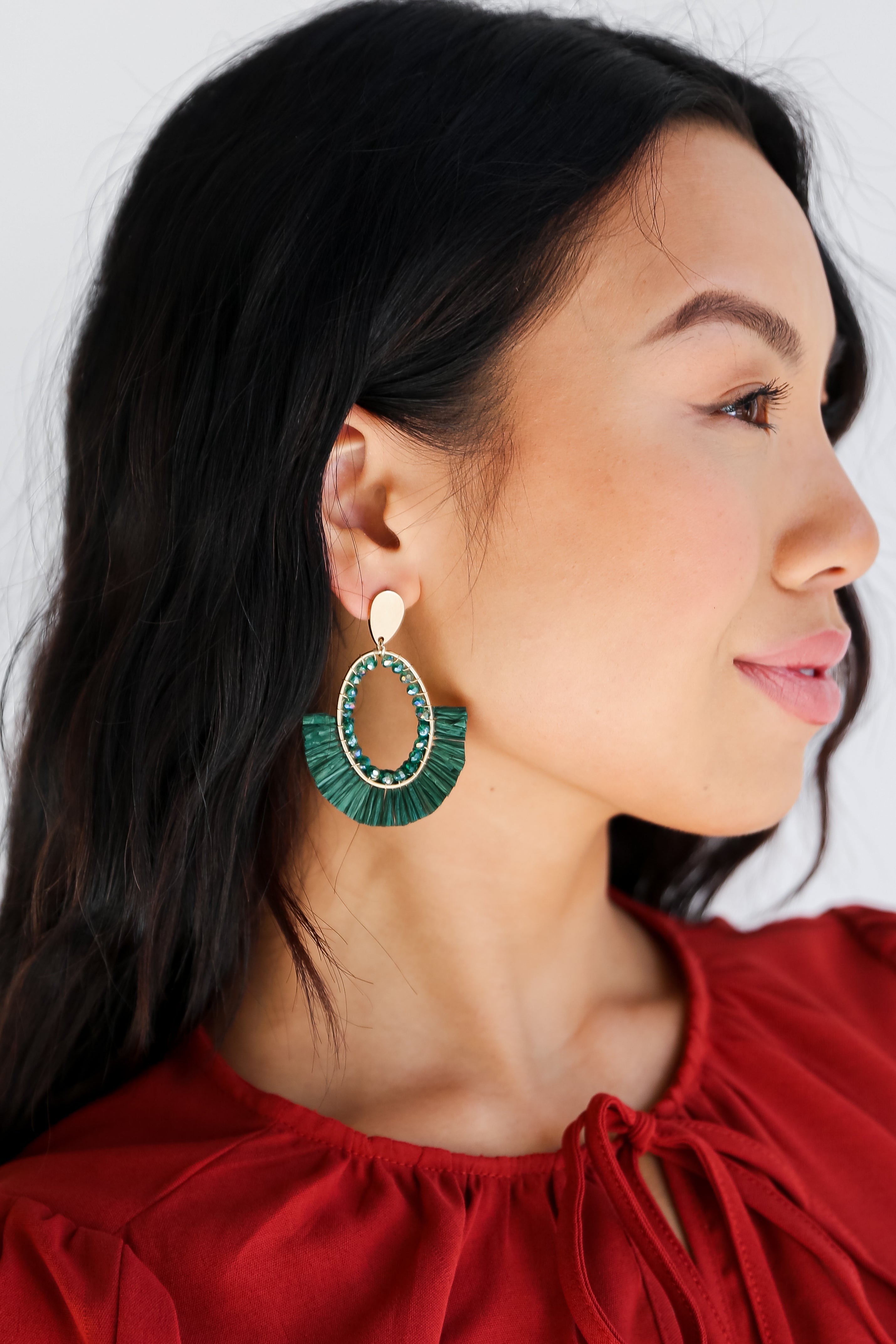FINAL SALE - Brittany Green Fringe Statement Earrings