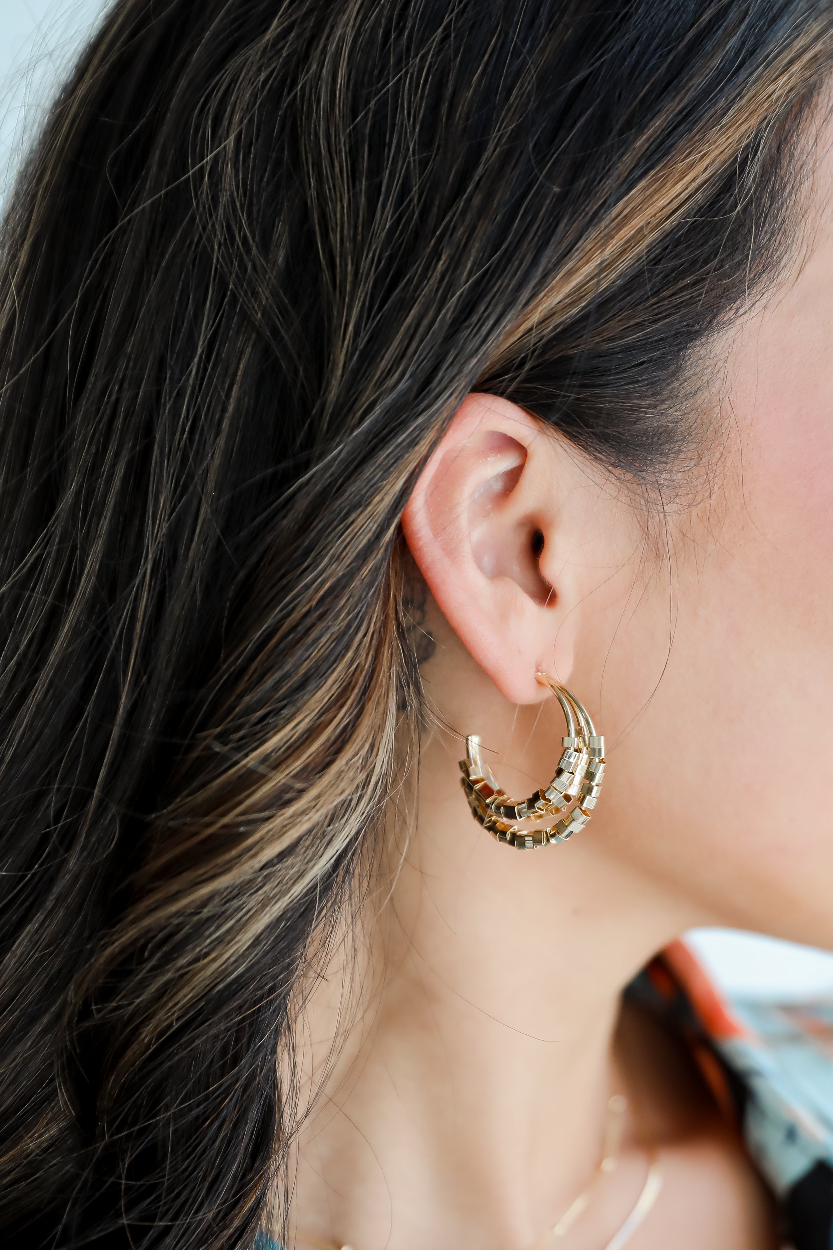 FINAL SALE - Gabby Gold Beaded Triple Hoop Earrings