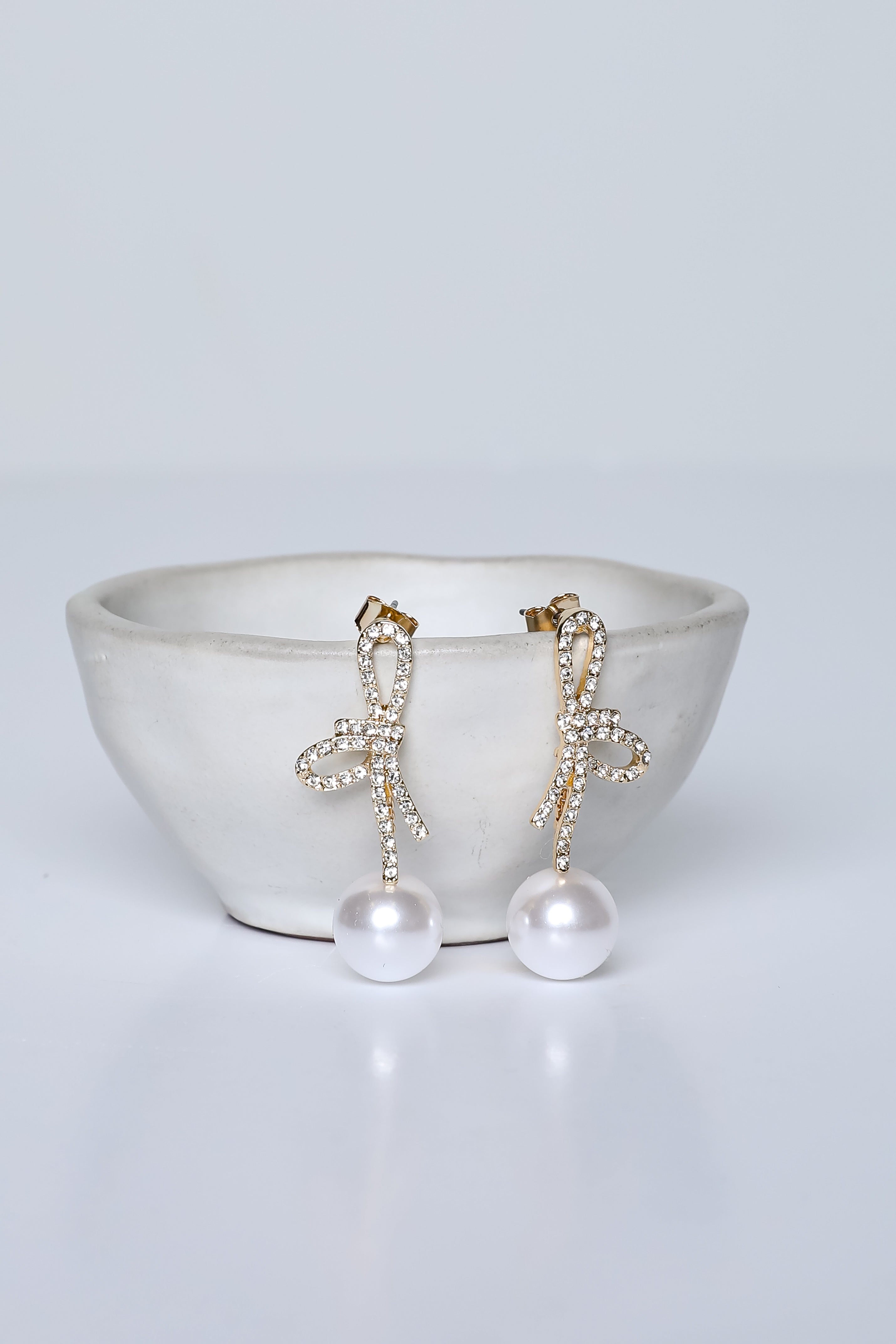 Addy Gold Rhinestone Pearl Drop Earrings