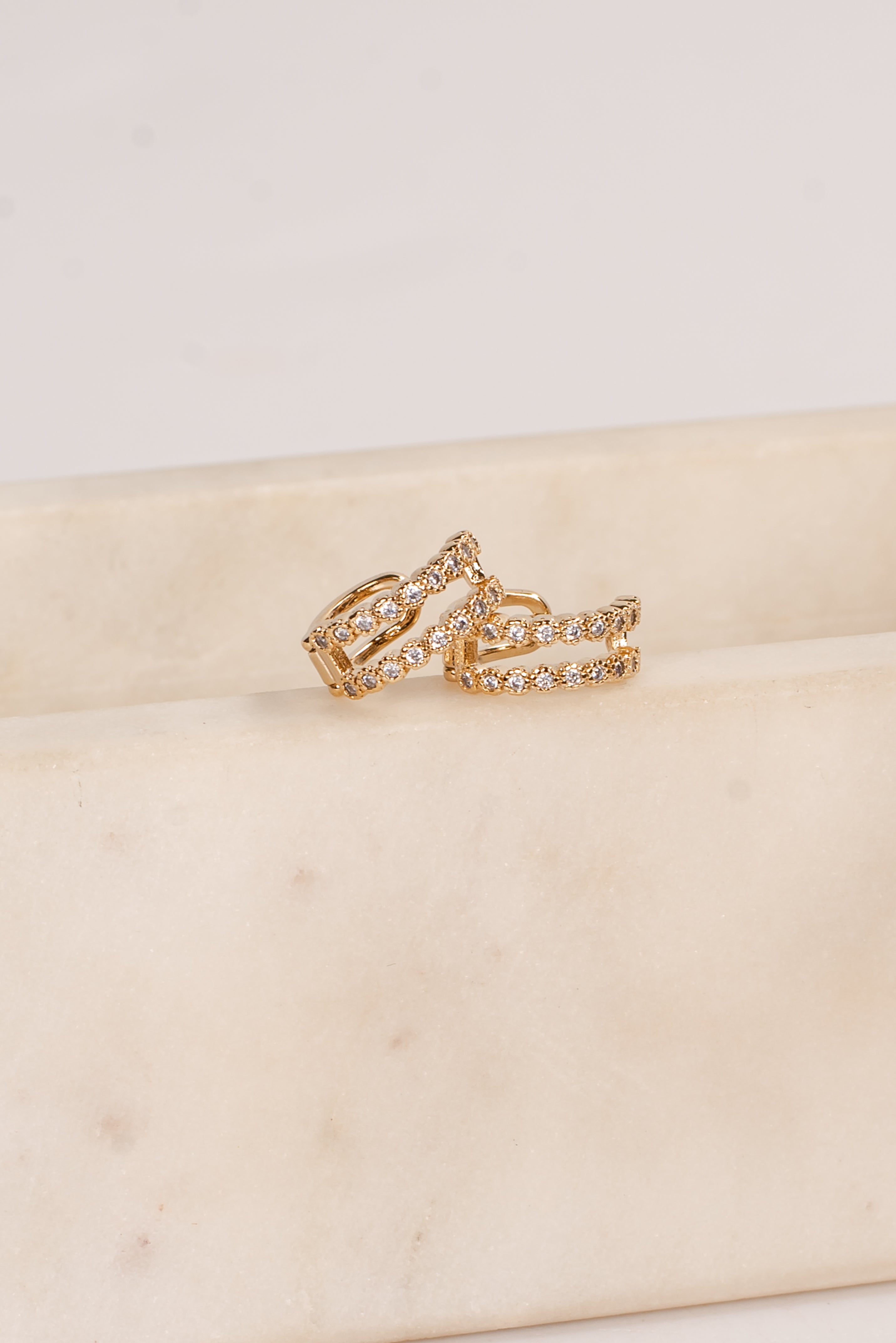 Elise Gold Rhinestone Double Mini Hoop Earrings