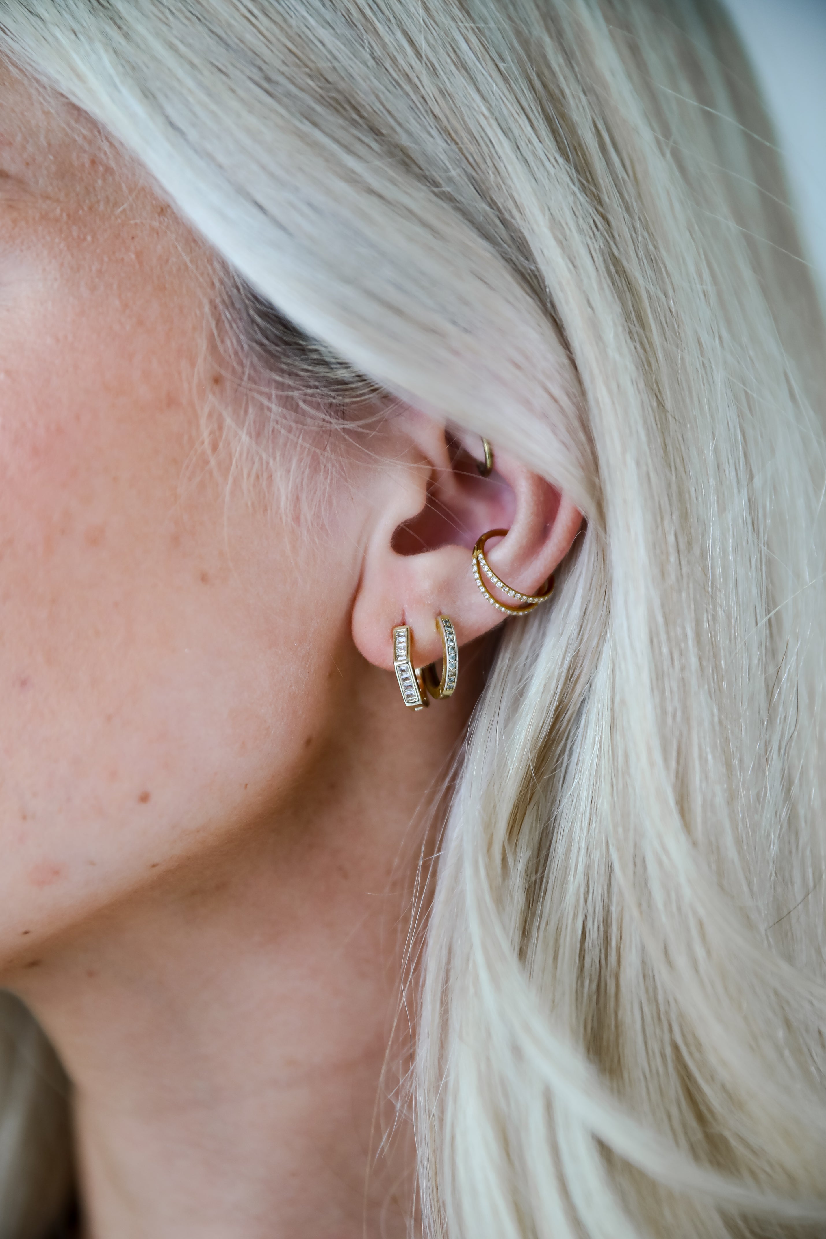FINAL SALE - Ava Gold Rhinestone Geometric Mini Hoop Earrings