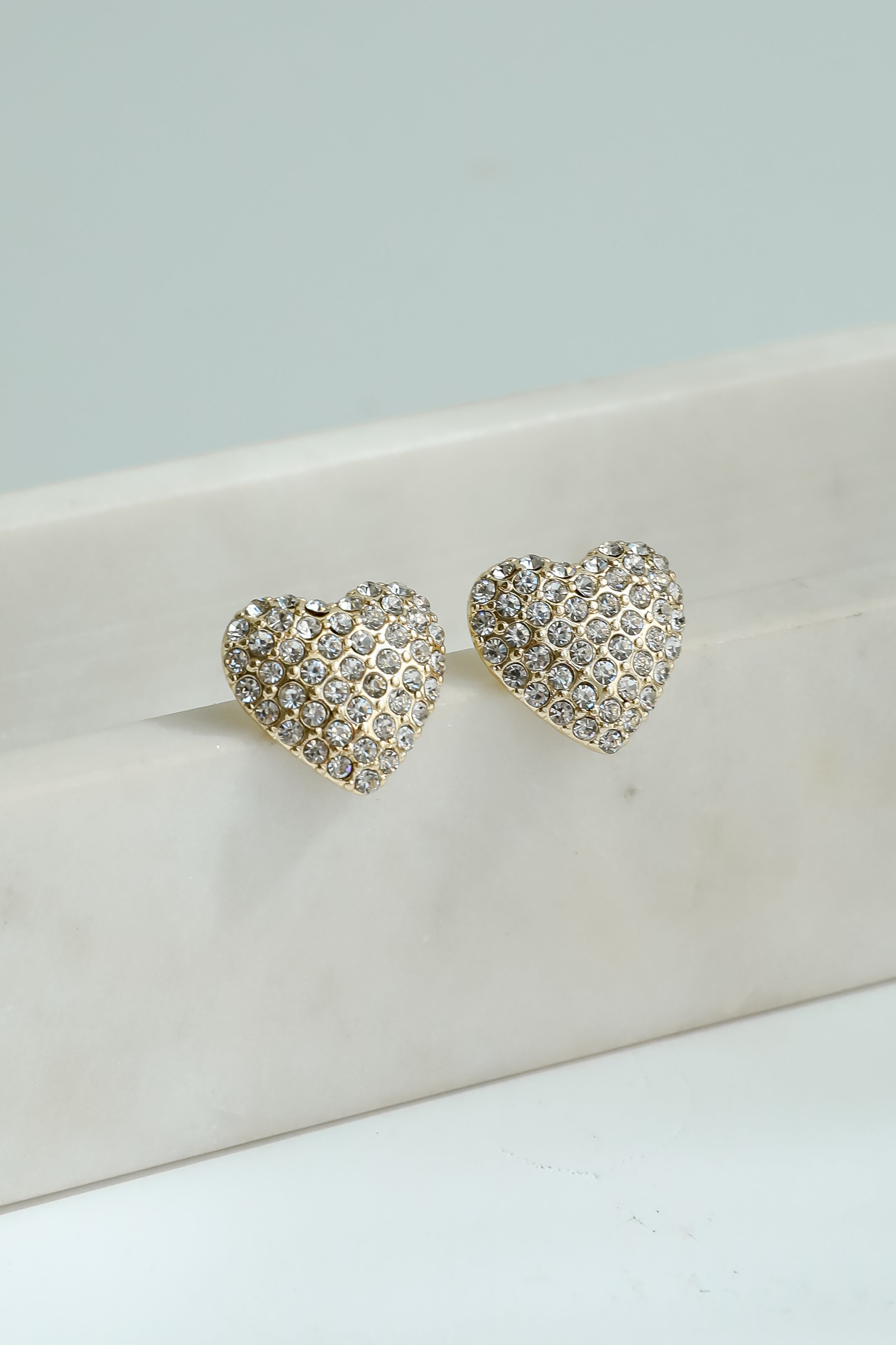 Diana Gold Rhinestone Heart Stud Earrings