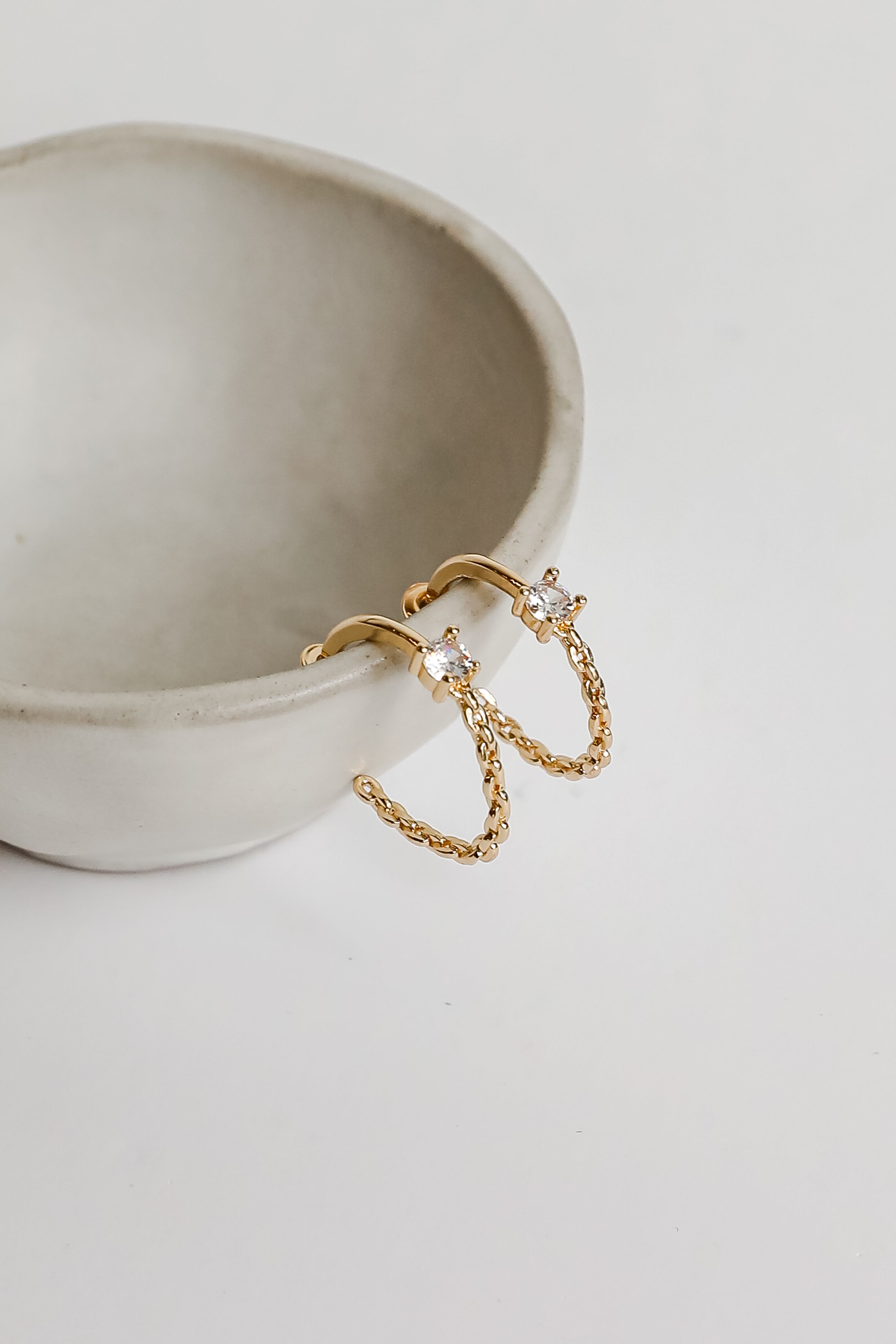 Elle Gold Rhinestone Chain Hoop Earrings