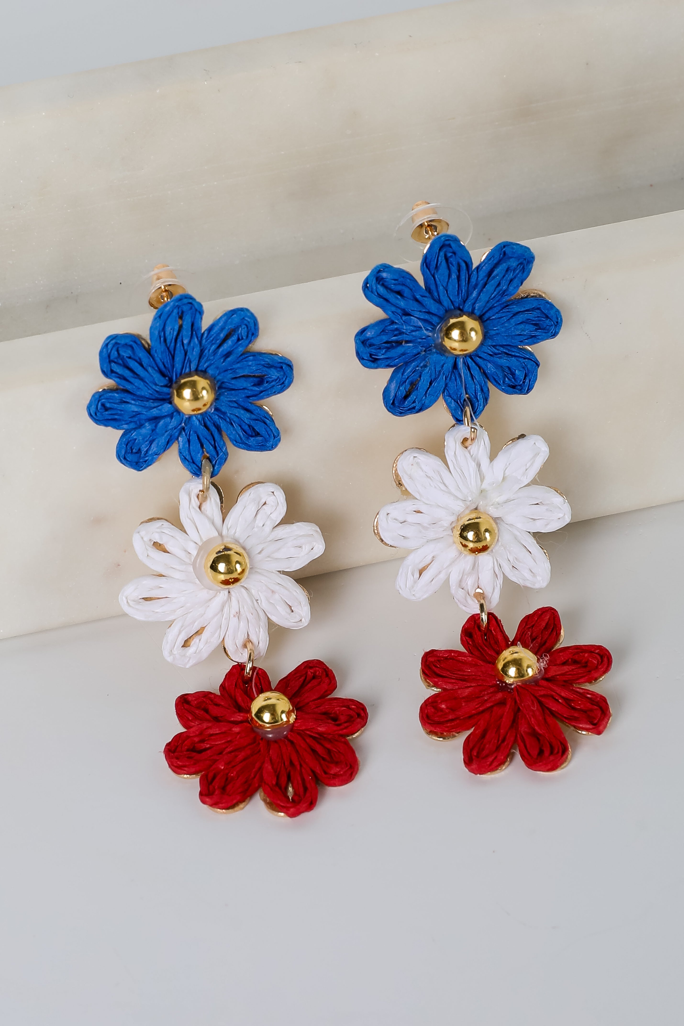 FINAL SALE - Emery Red Straw Flower Drop Earrings