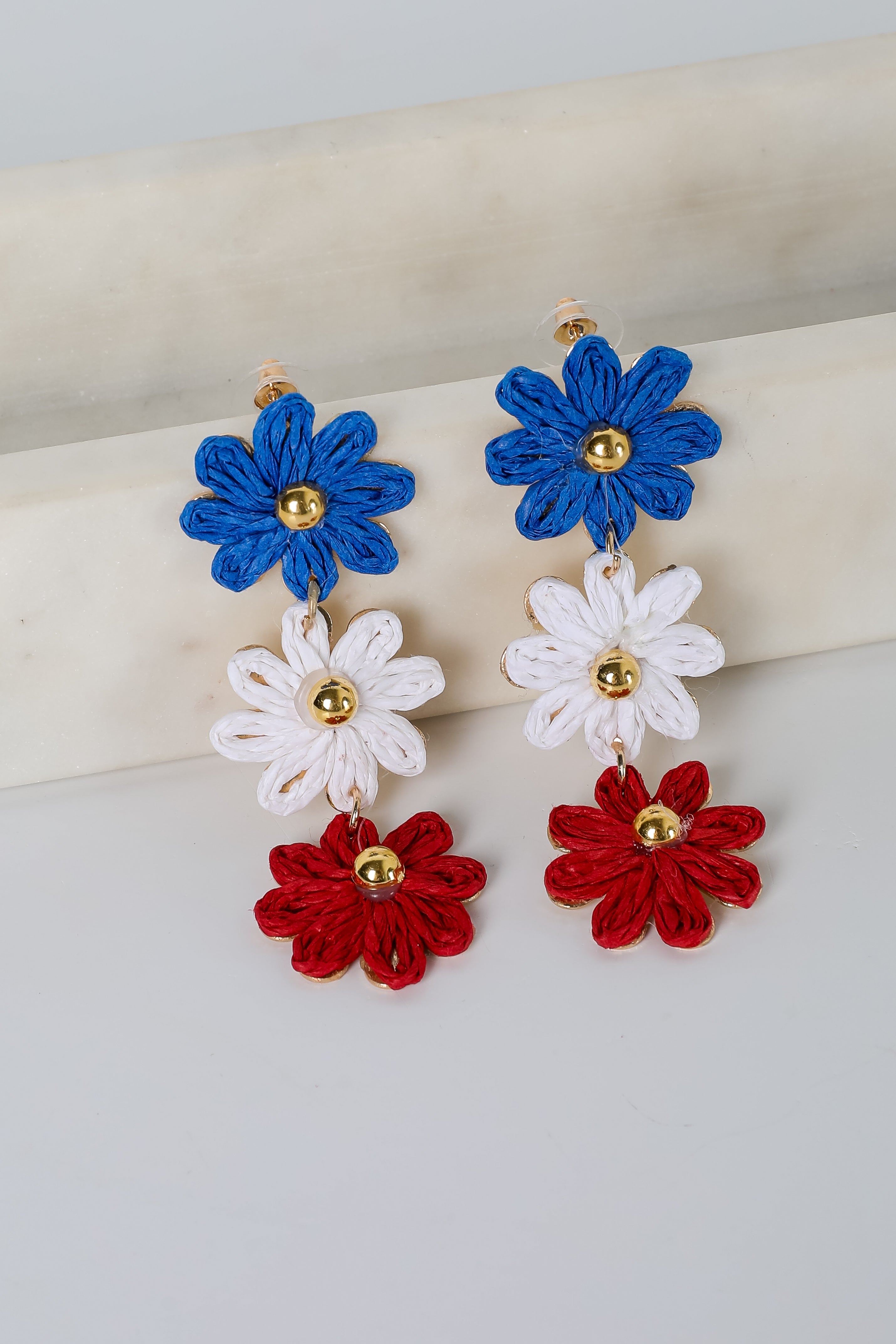 FINAL SALE - Emery Red Straw Flower Drop Earrings