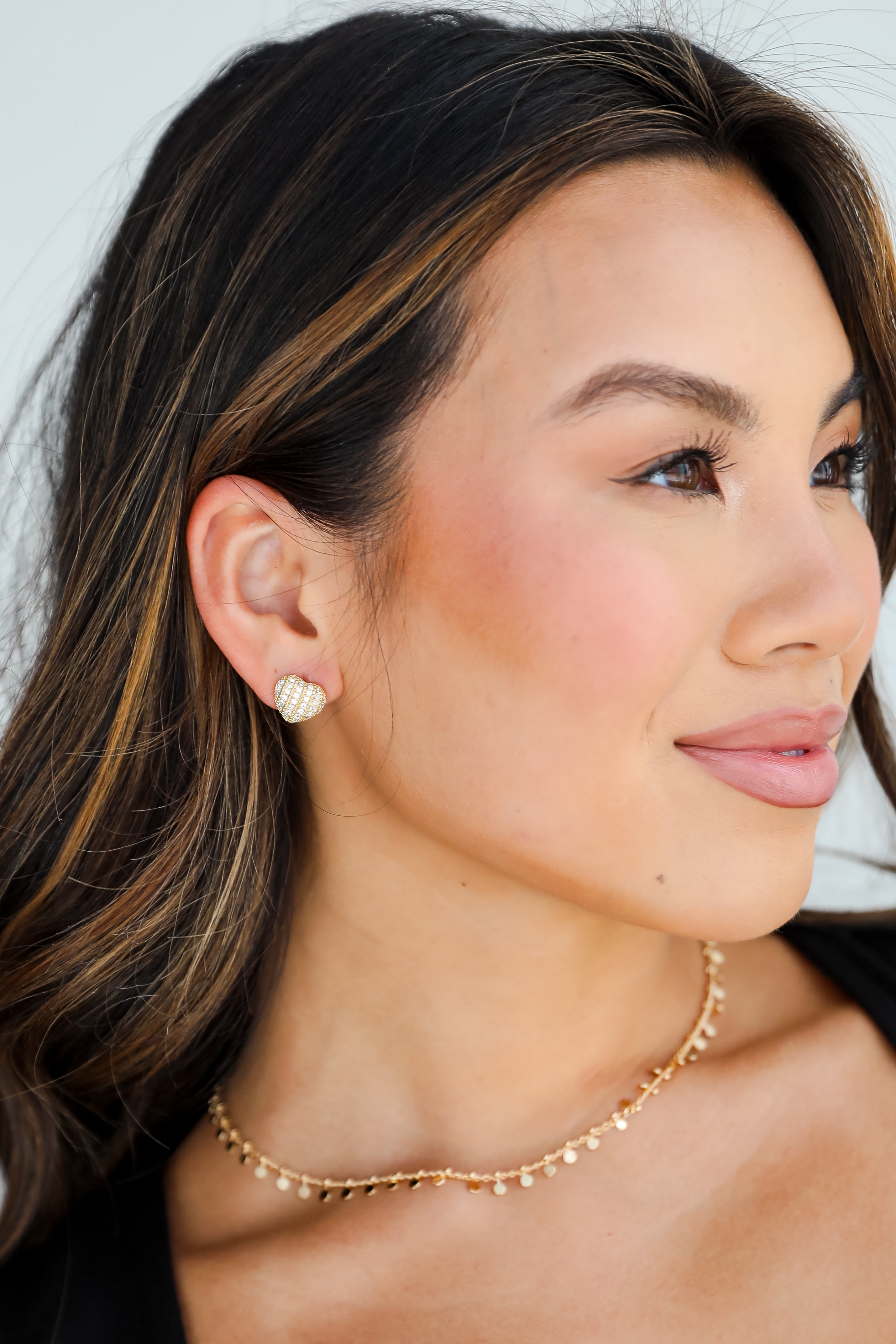 FINAL SALE - Alexis Gold Rhinestone Heart Stud Earrings