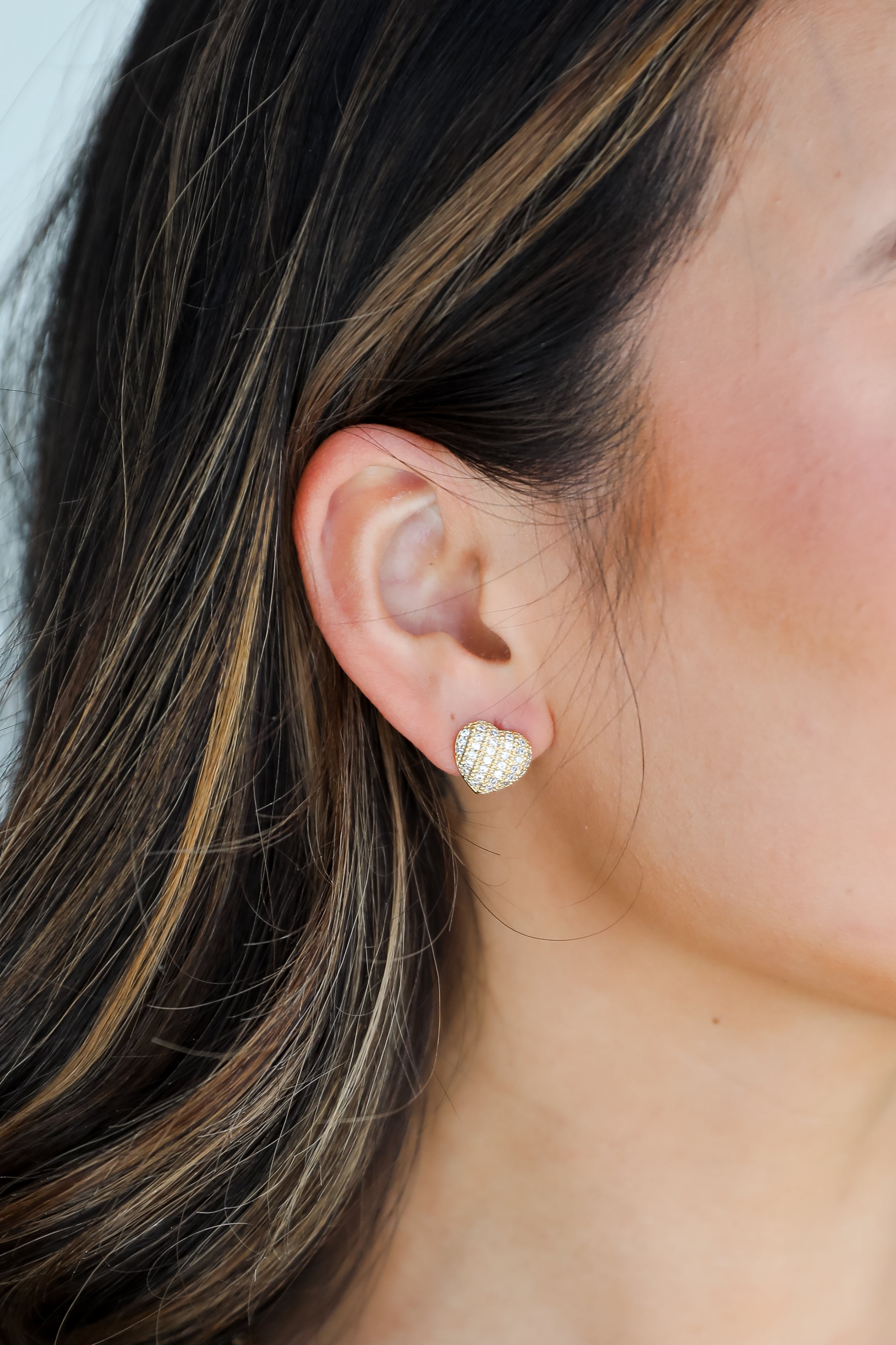 FINAL SALE - Alexis Gold Rhinestone Heart Stud Earrings