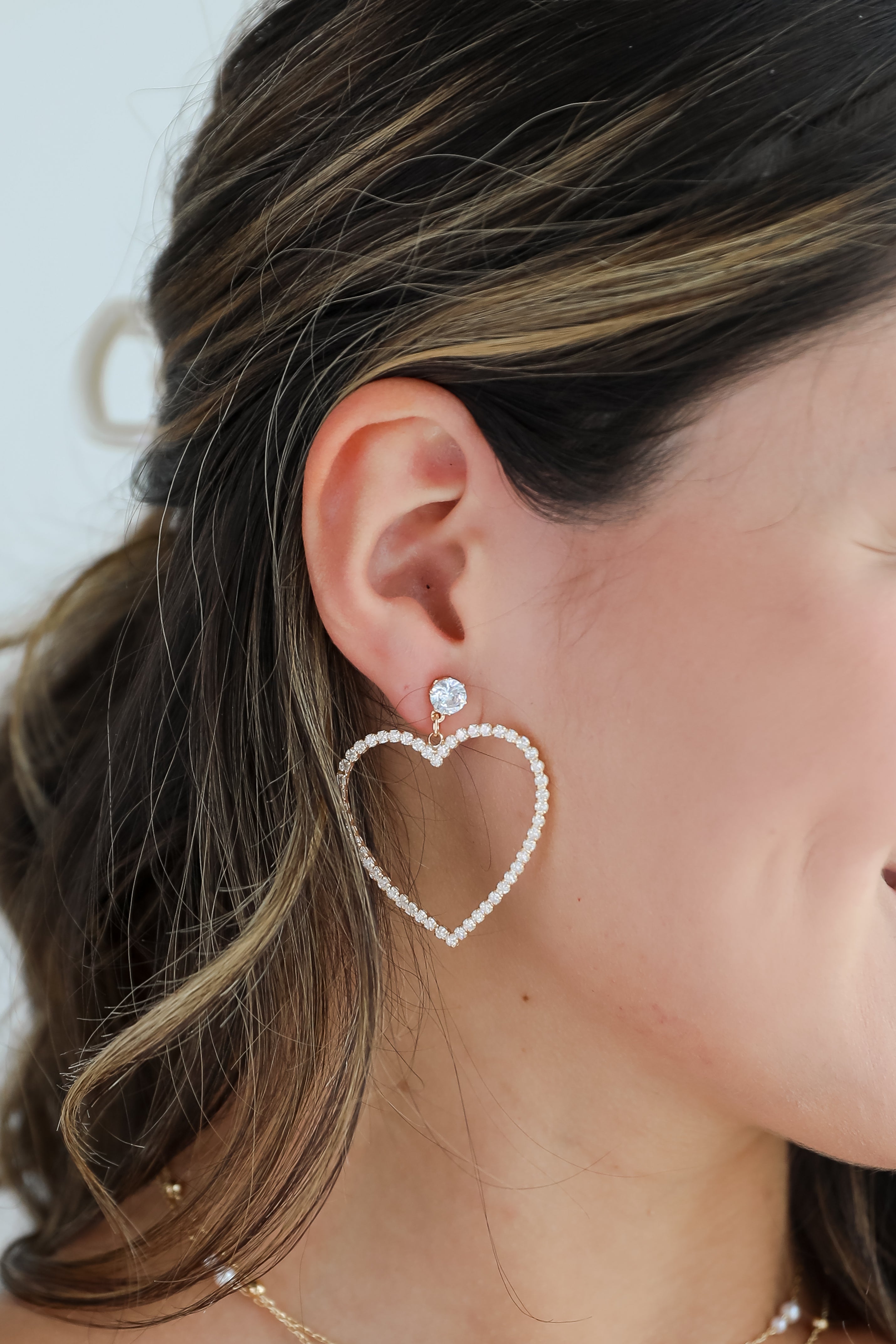 FINAL SALE - Blake Gold Rhinestone Heart Drop Earrings