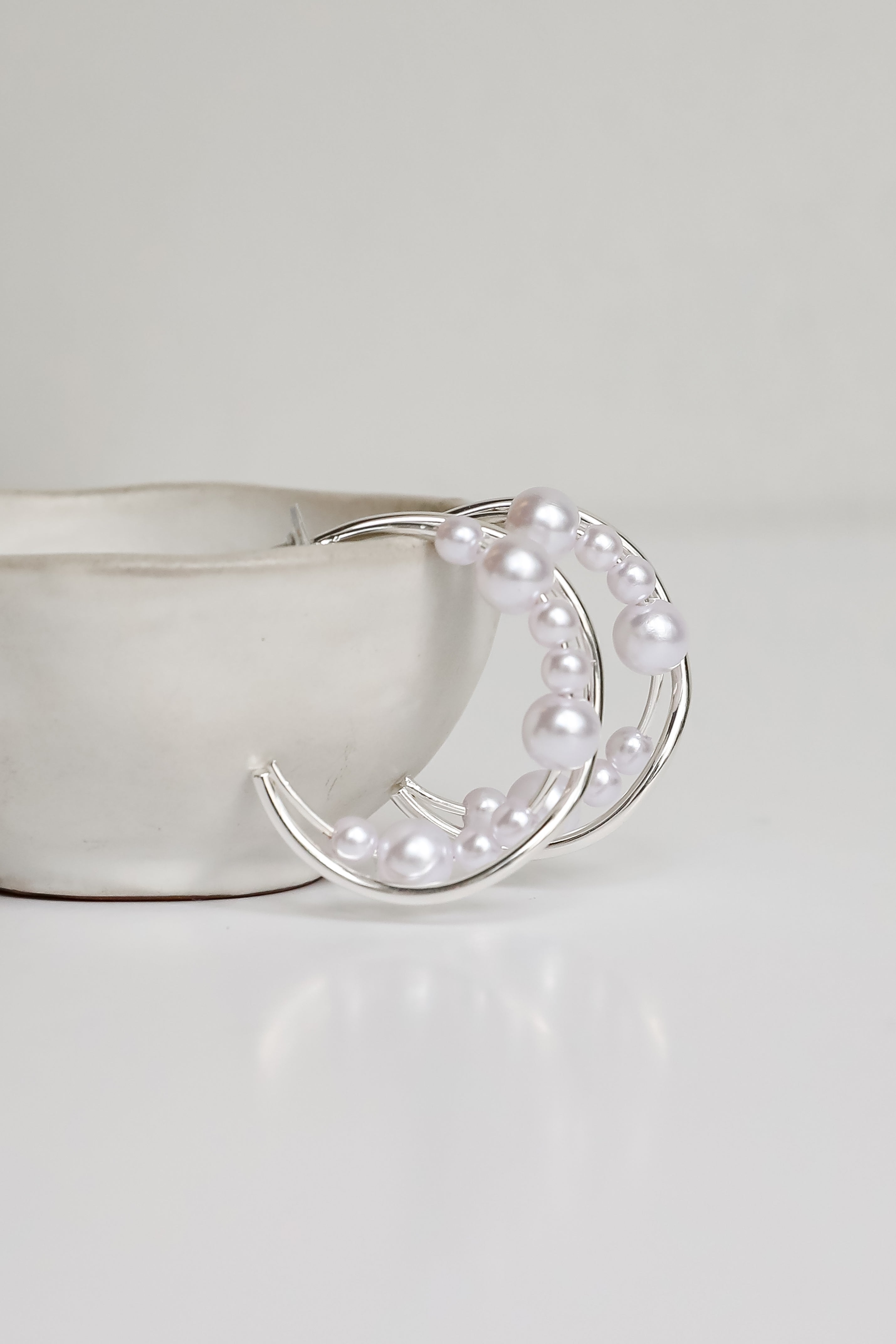 Aiden Silver Pearl Double Hoop Earrings