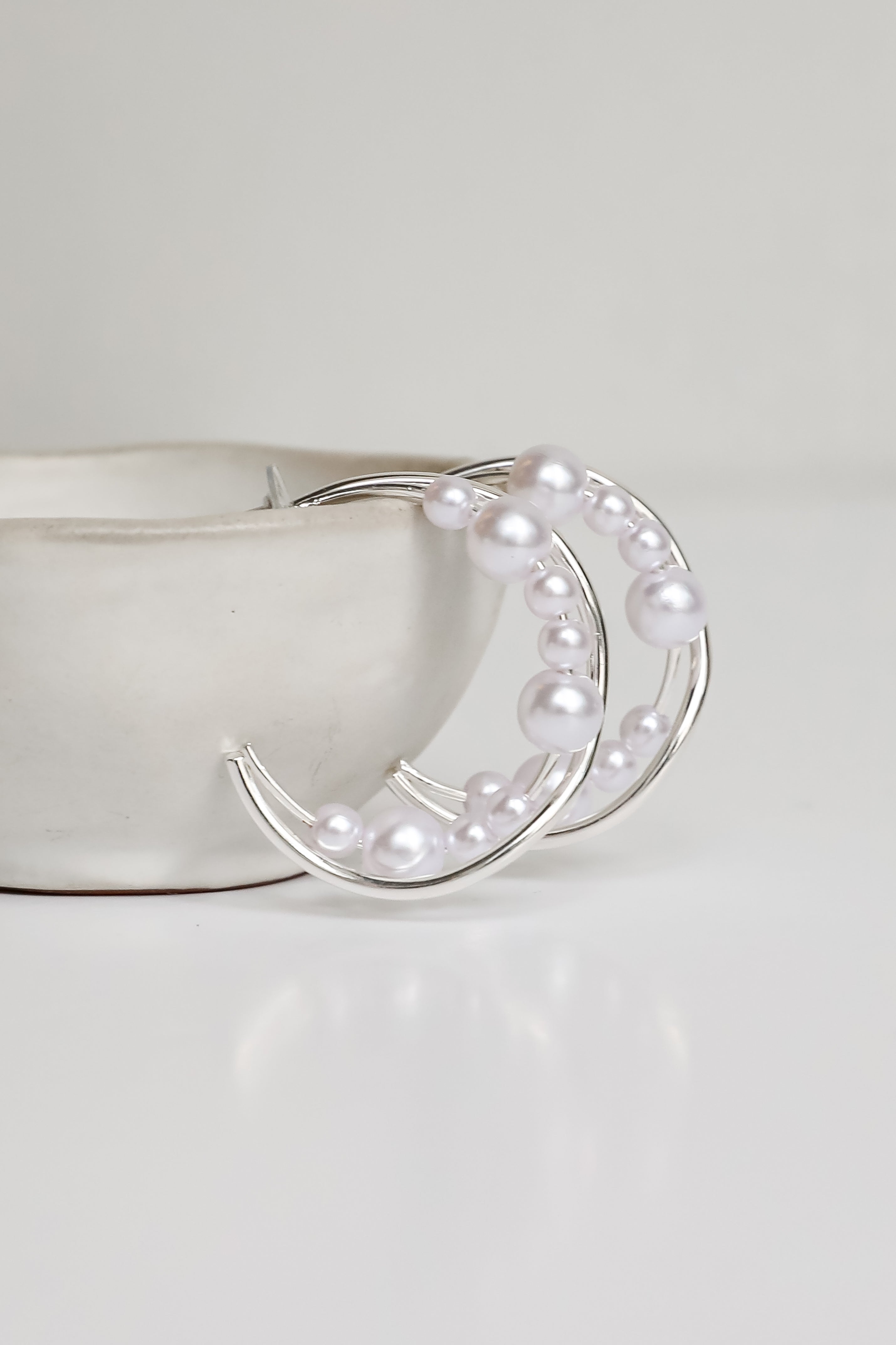 Aiden Silver Pearl Double Hoop Earrings