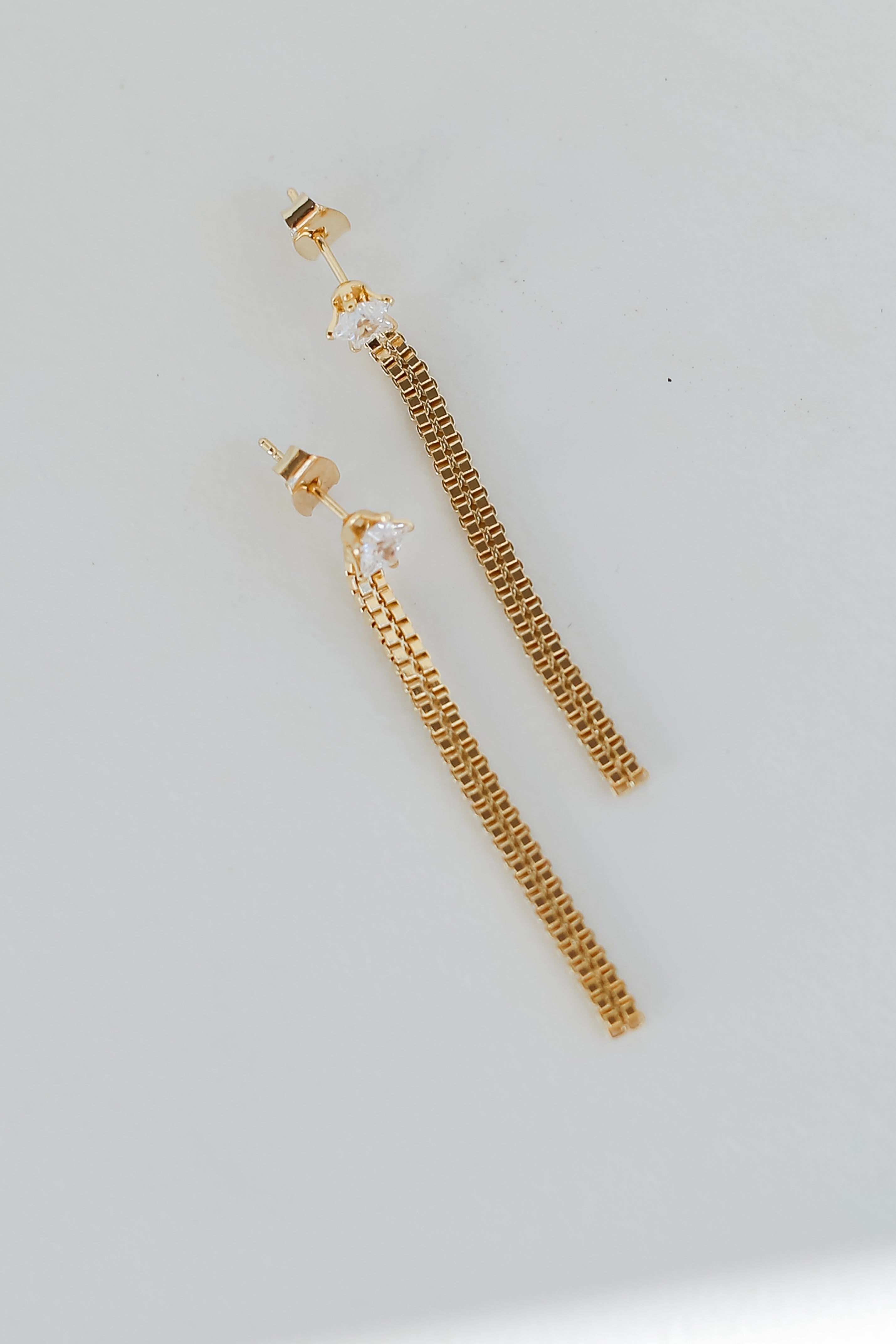 FINAL SALE - Elaina Gold Rhinestone Chain Drop Earrings