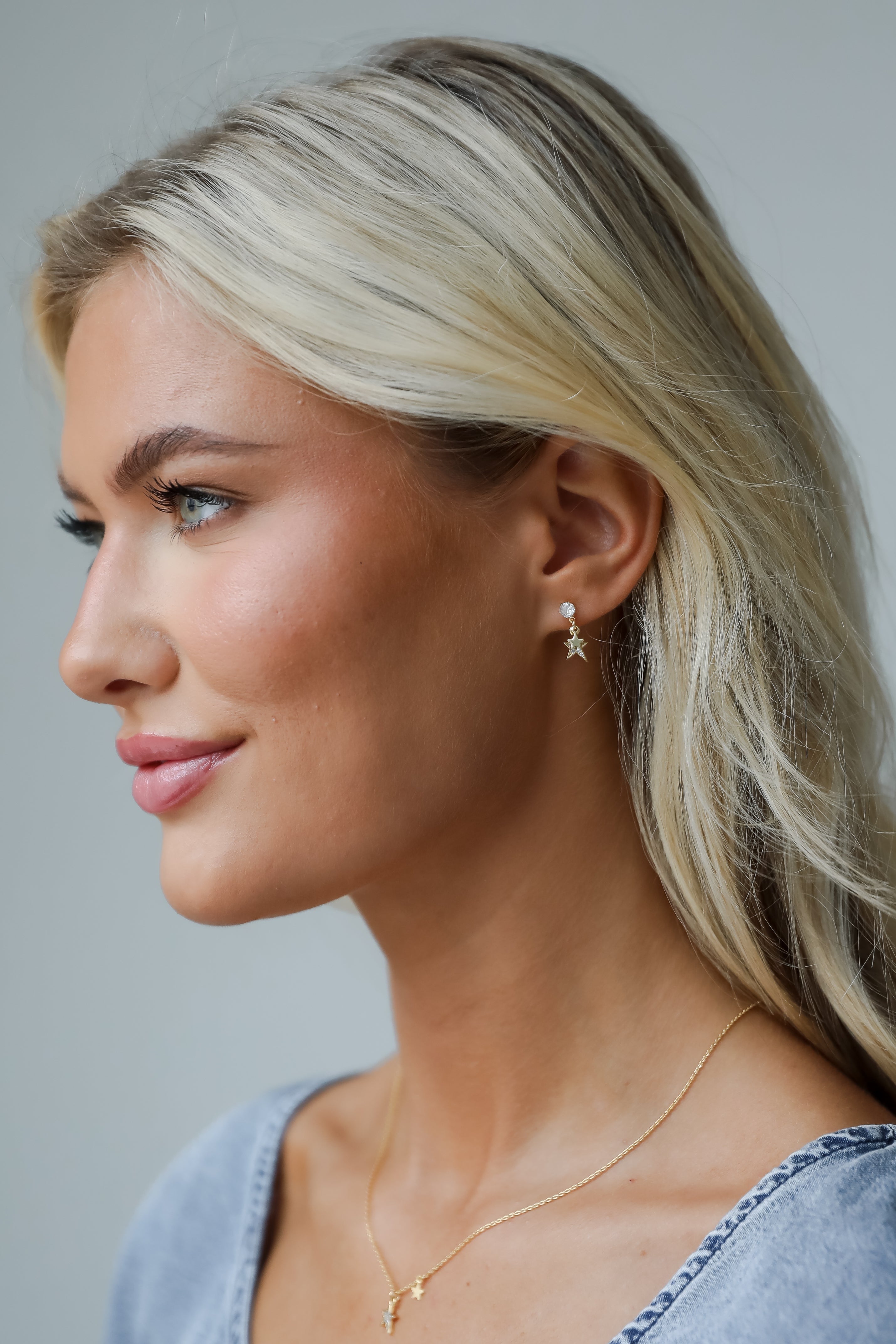 FINAL SALE - Addison Gold Rhinestone Star Drop Stud Earrings