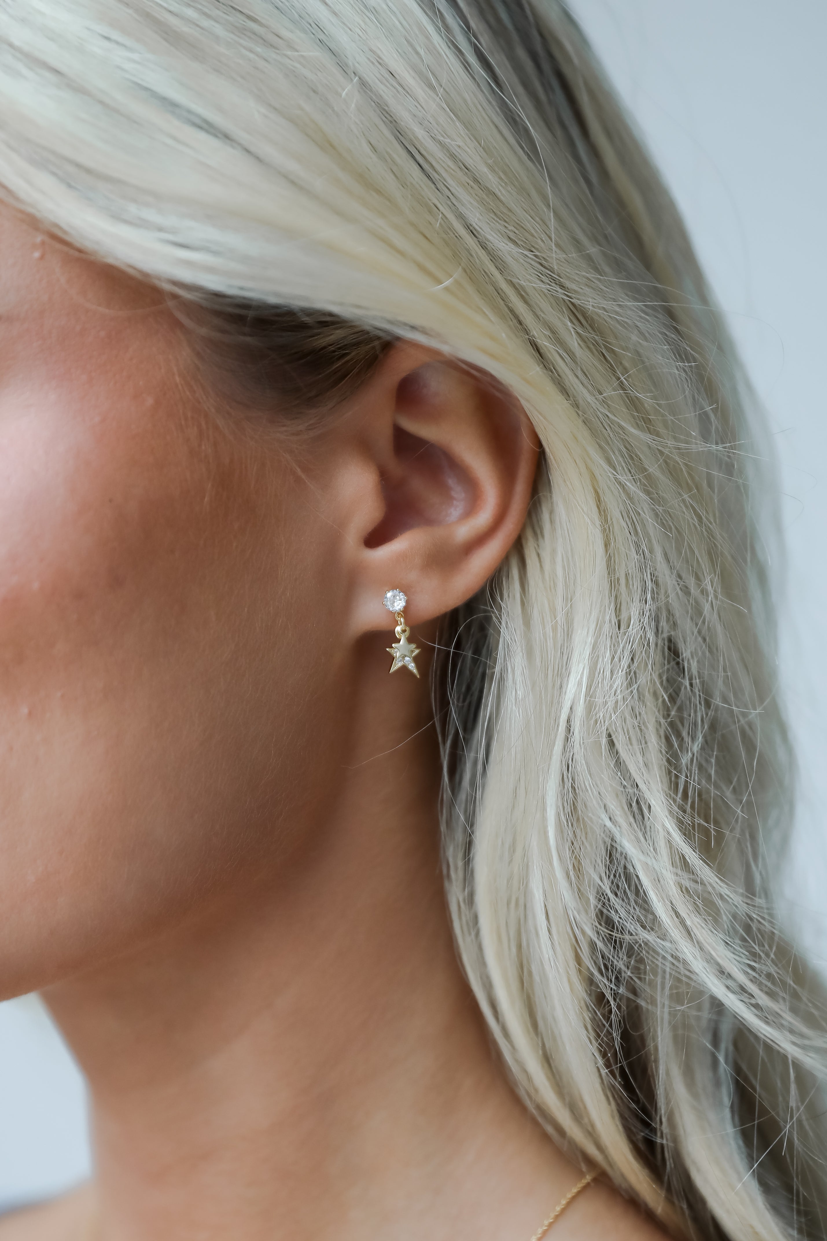FINAL SALE - Addison Gold Rhinestone Star Drop Stud Earrings