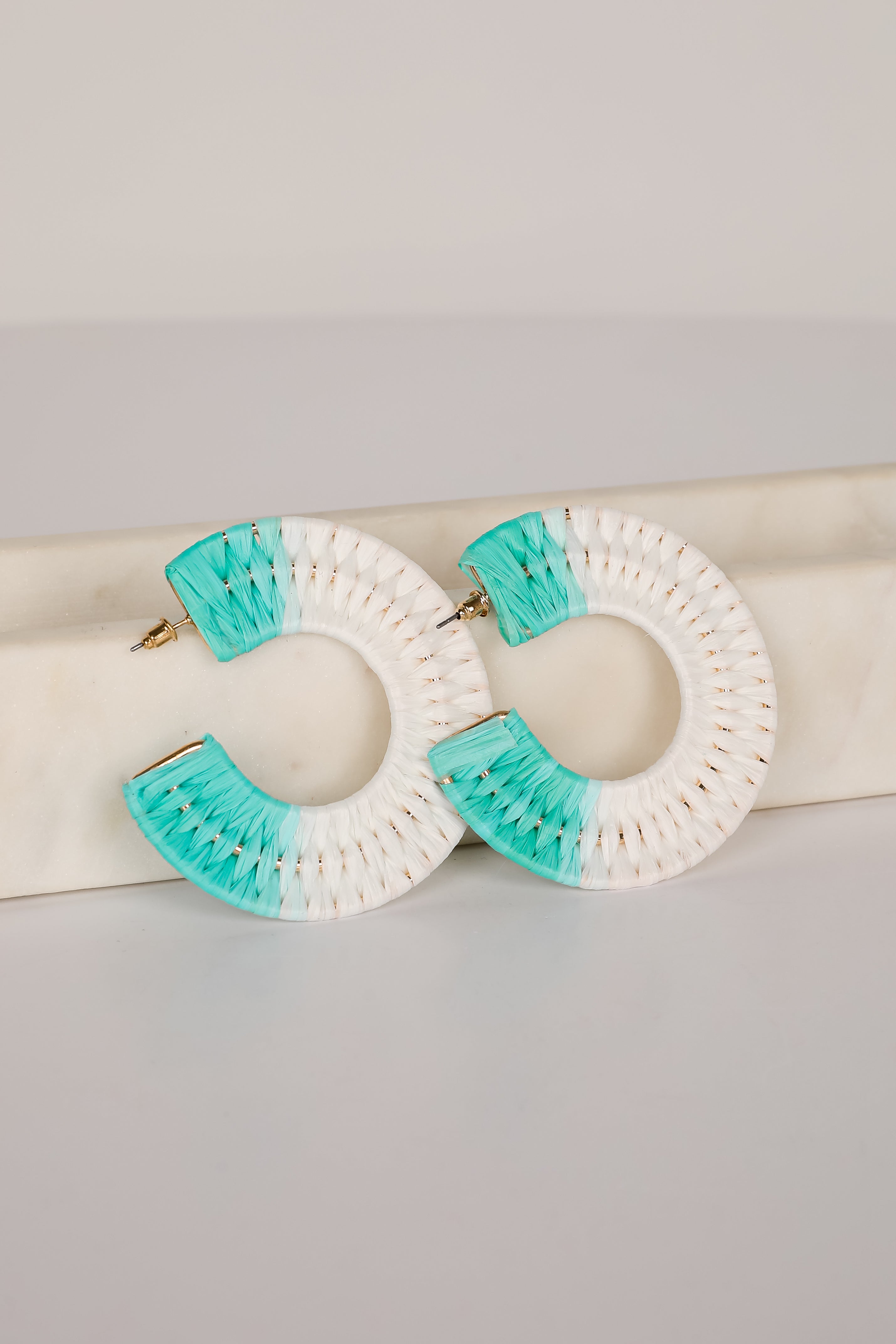 FINAL SALE - Callie Aqua Straw Hoop Earrings
