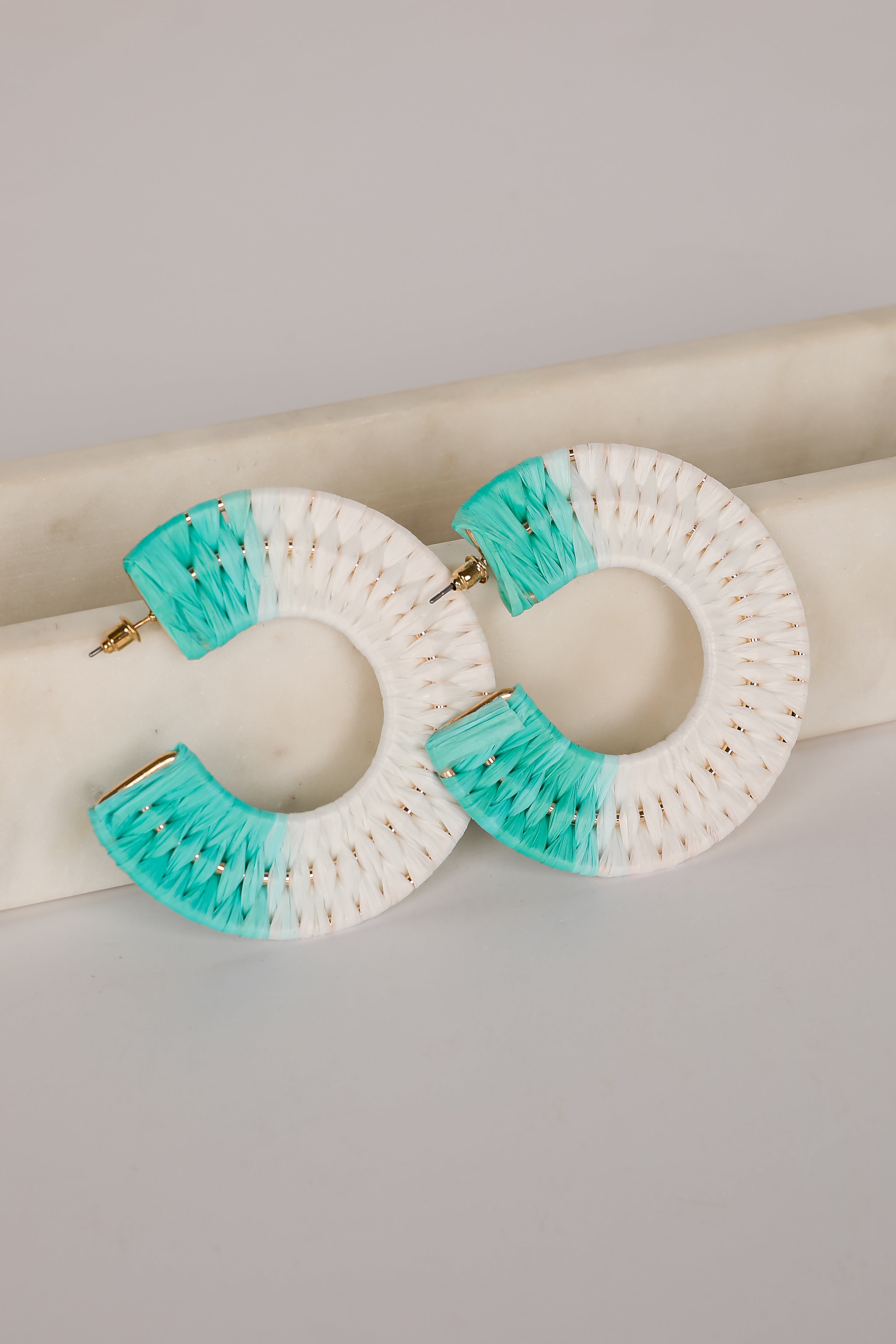 FINAL SALE - Callie Aqua Straw Hoop Earrings
