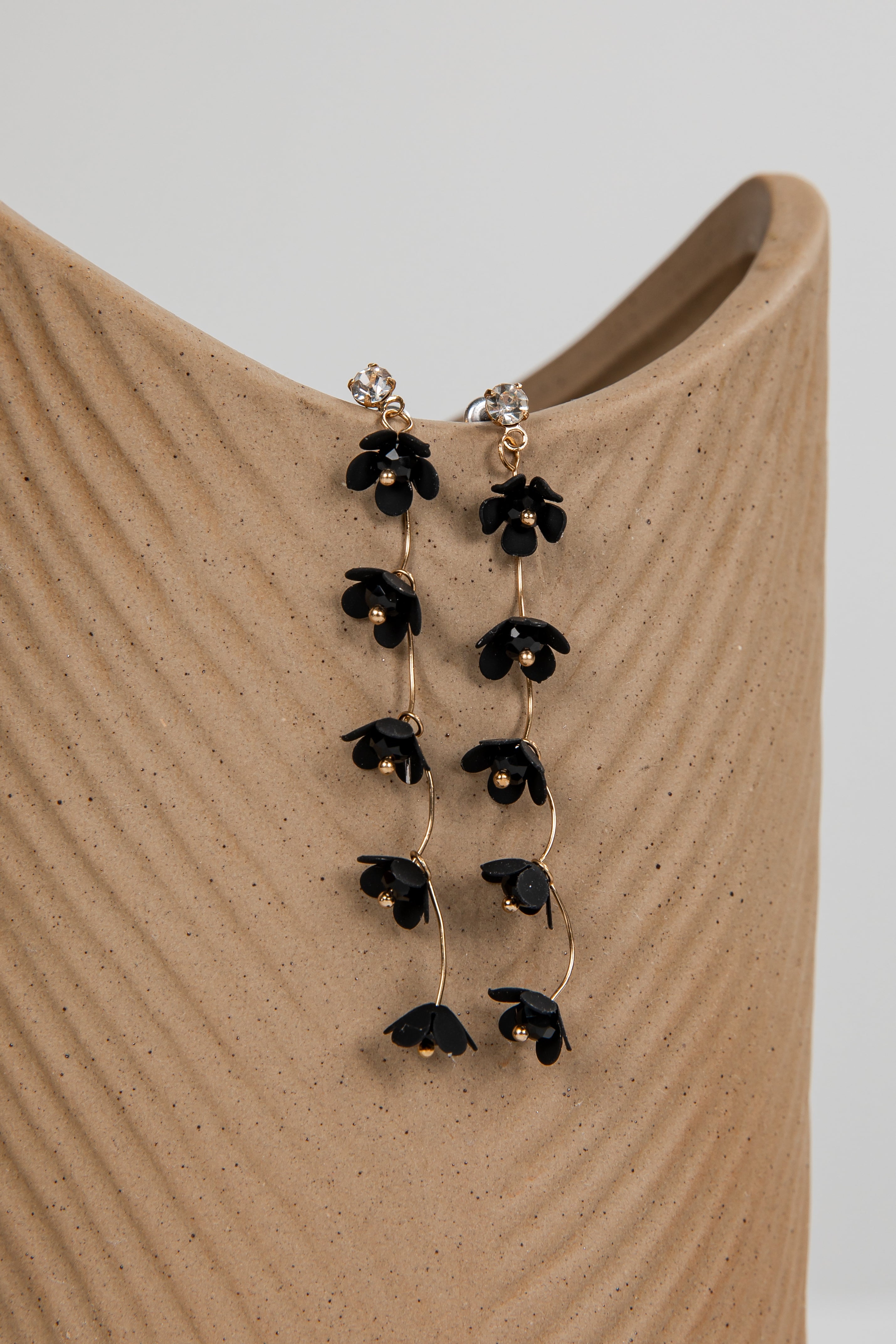 Reagan Black Flower Chain Drop Earrings