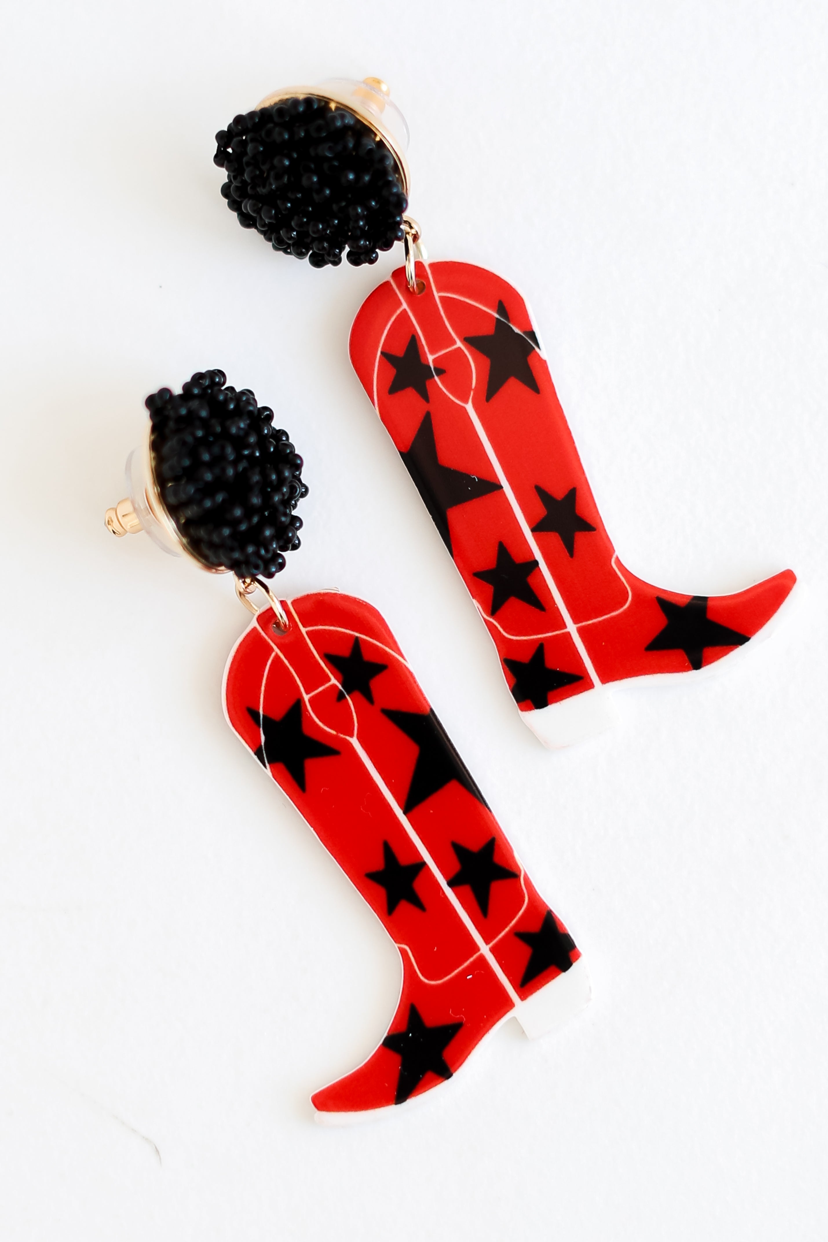 Red + Black Cowboy Boot Earrings