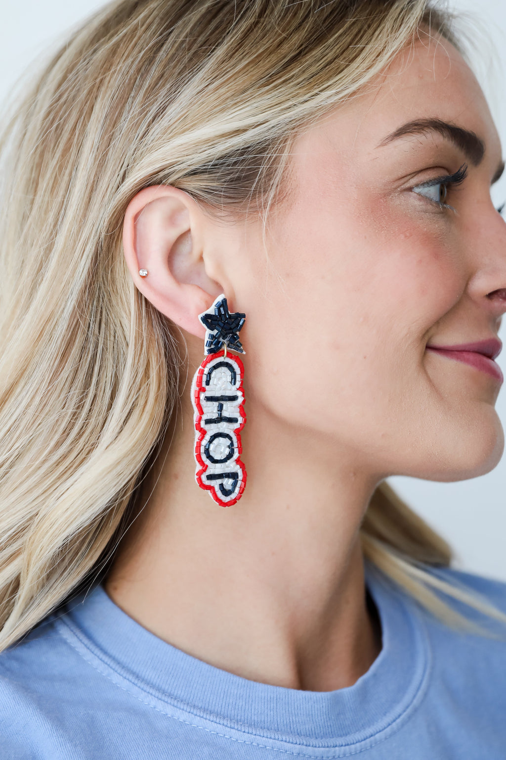 Navy Chop Chop Beaded Drop Earrings