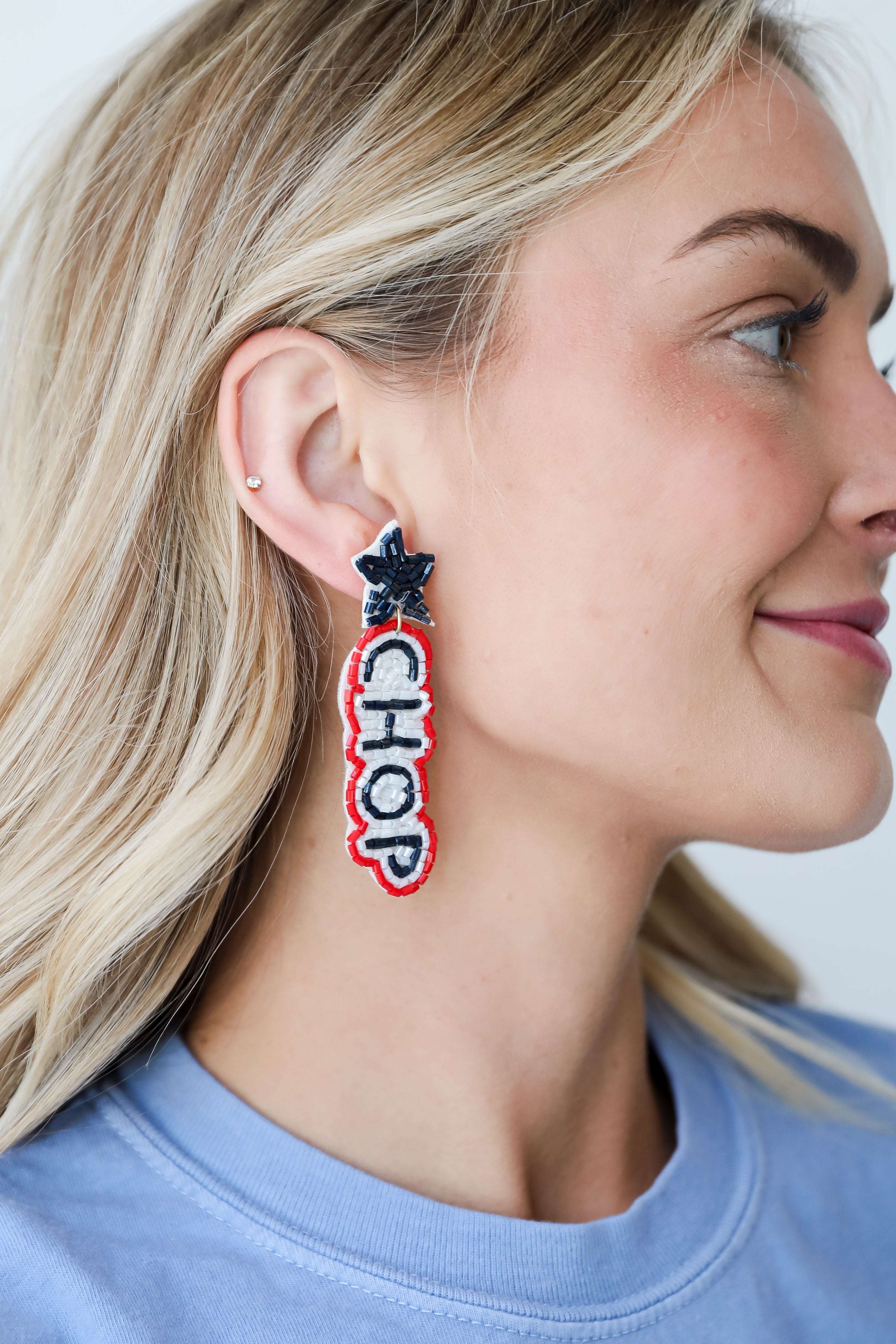 Navy Chop Chop Beaded Drop Earrings