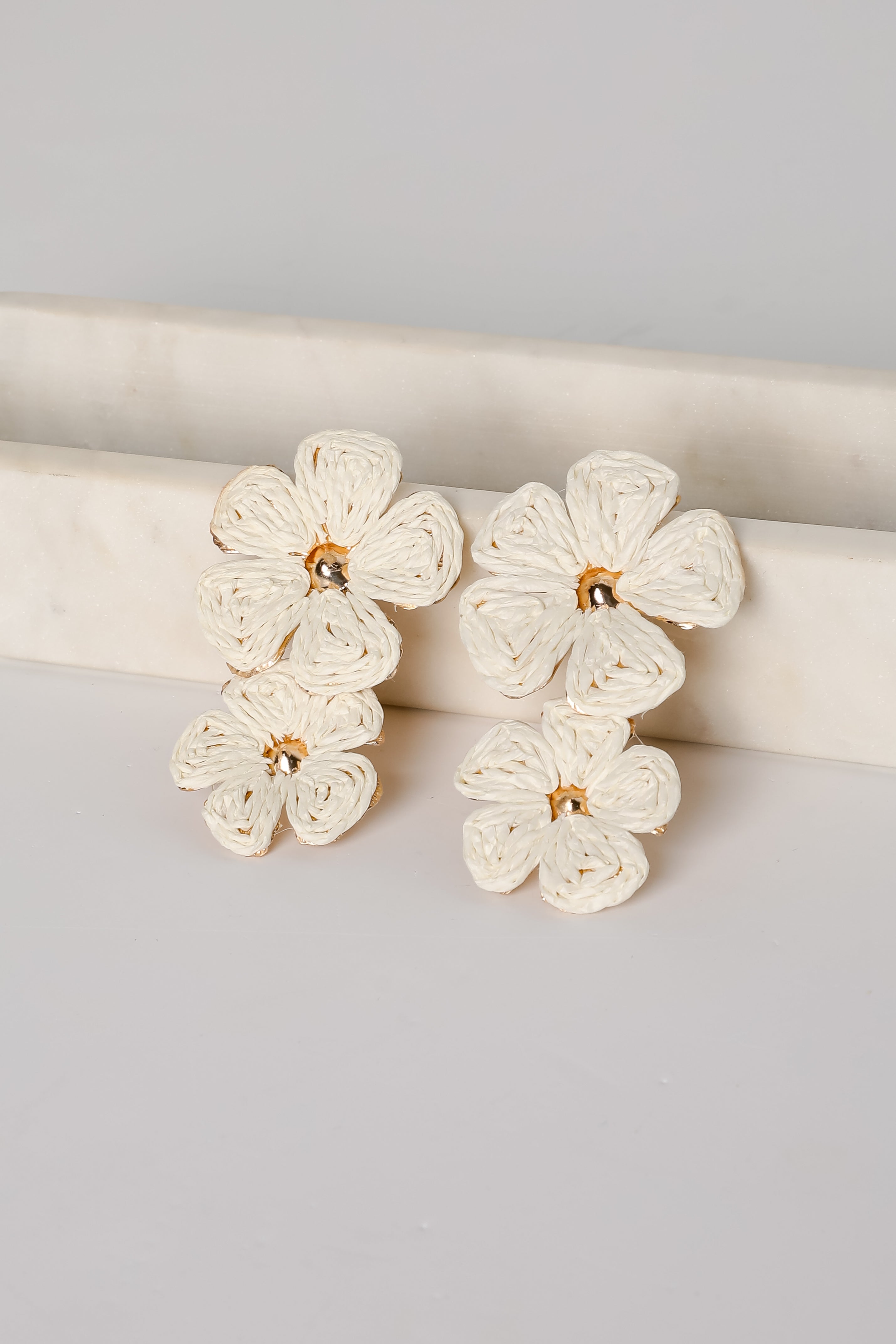 FINAL SALE - Gracie Straw Flower Drop Earrings