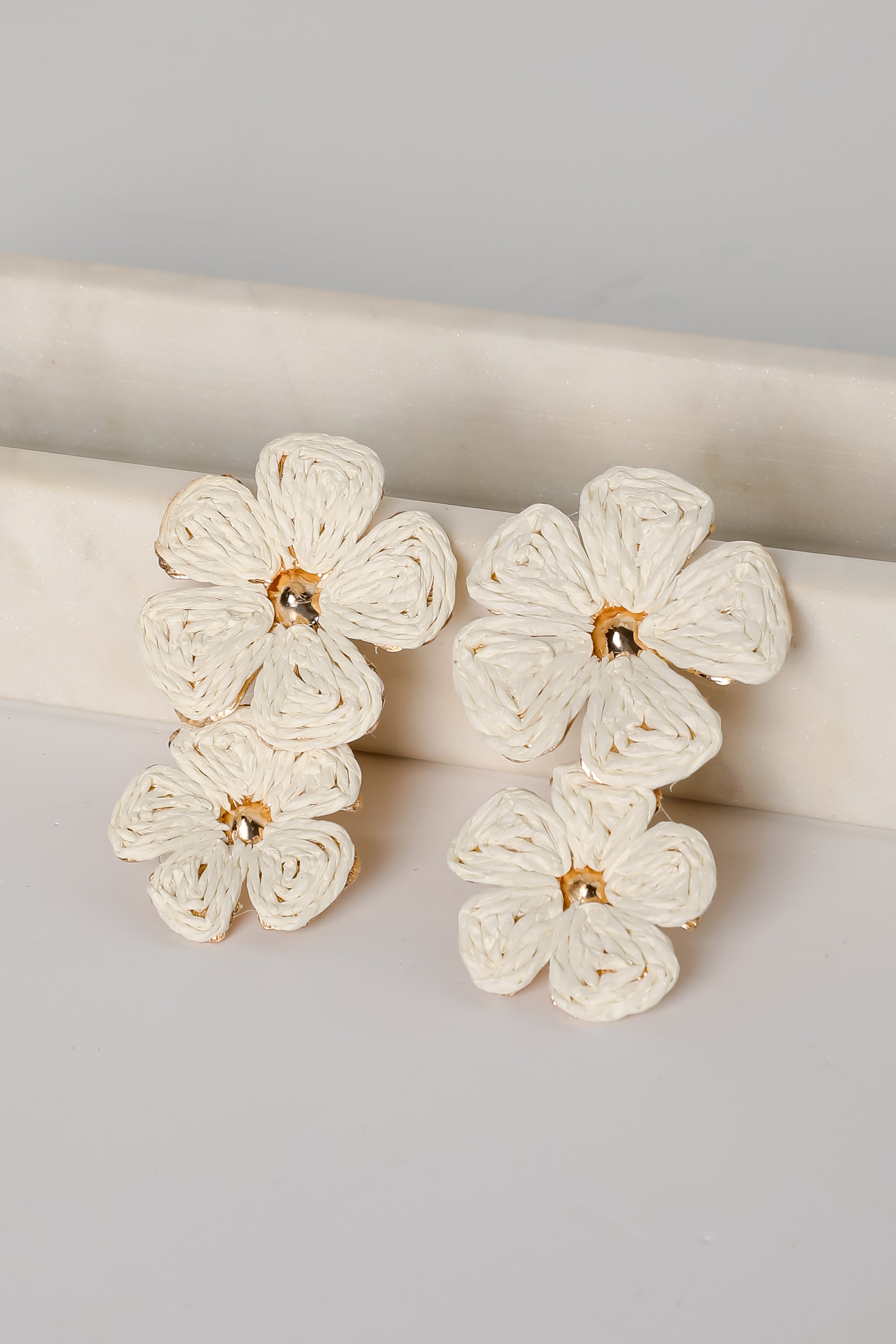 Gracie Straw Flower Drop Earrings