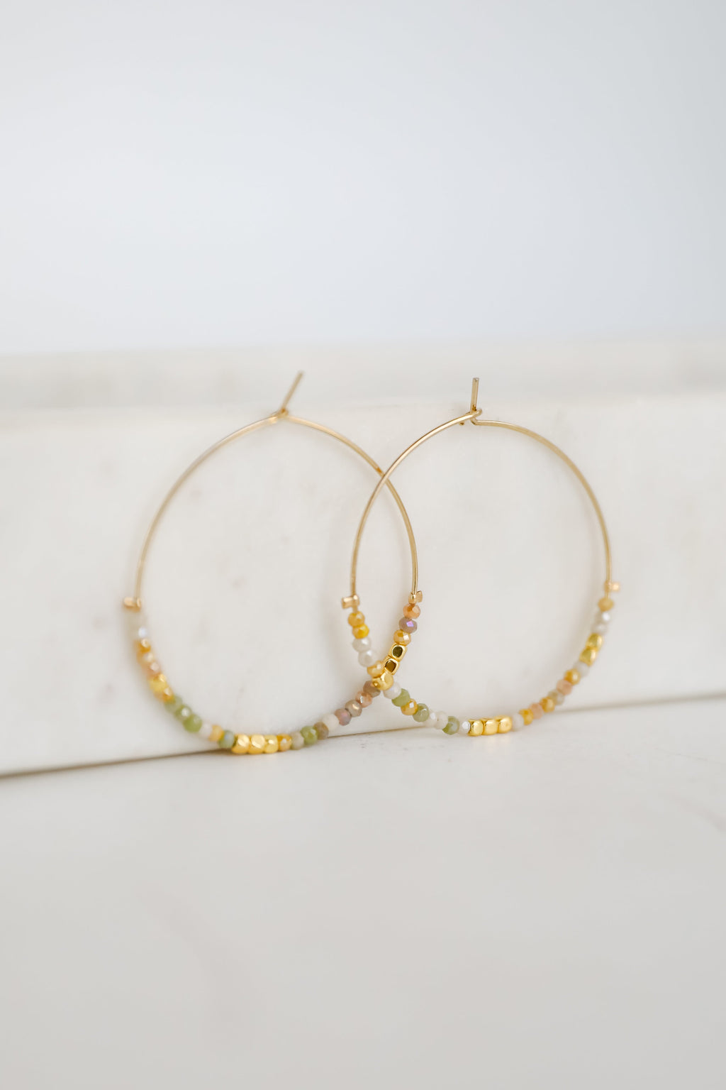 Sierra White Beaded Hoop Earrings