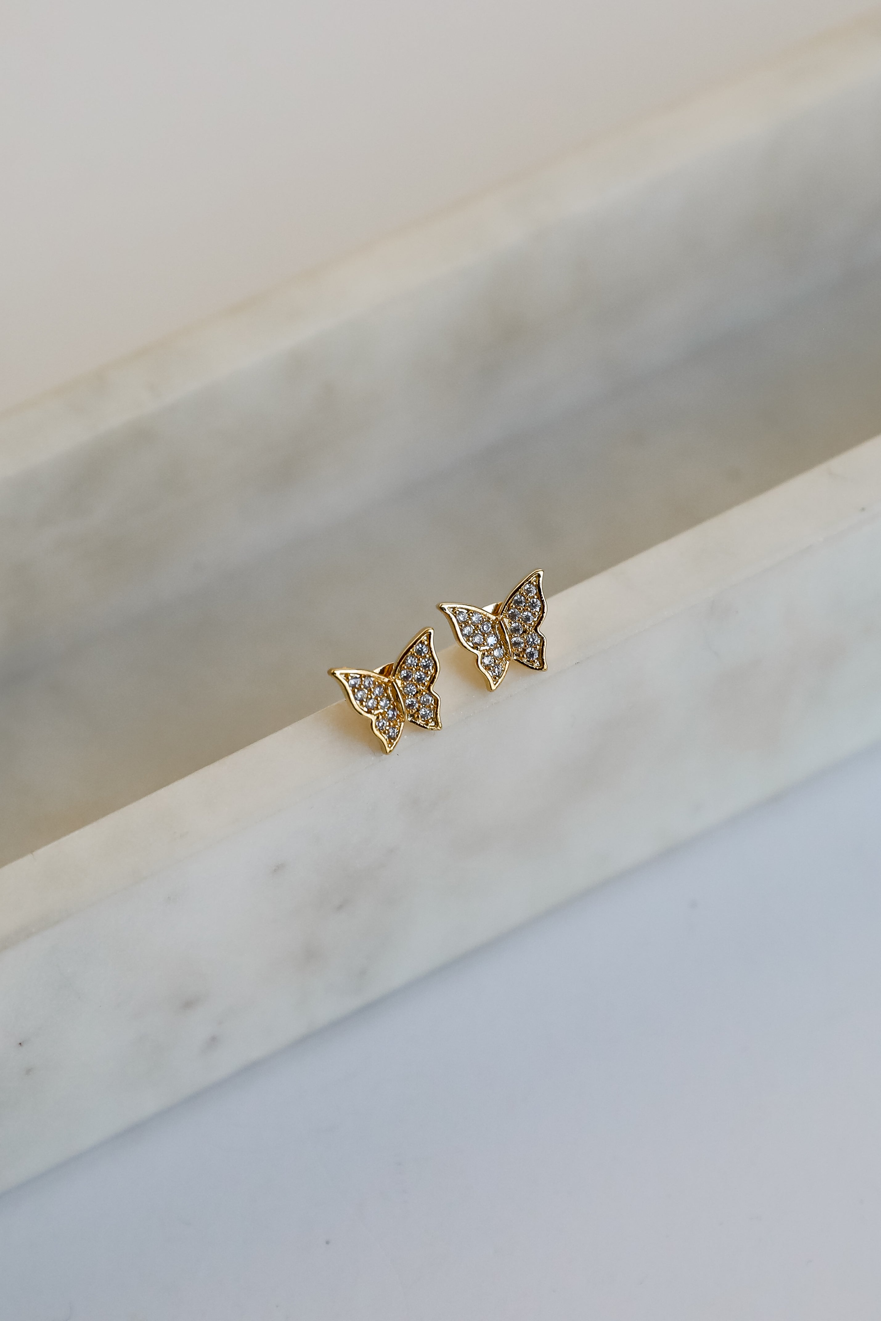FINAL SALE - Lola Gold Rhinestone Butterfly Stud Earrings