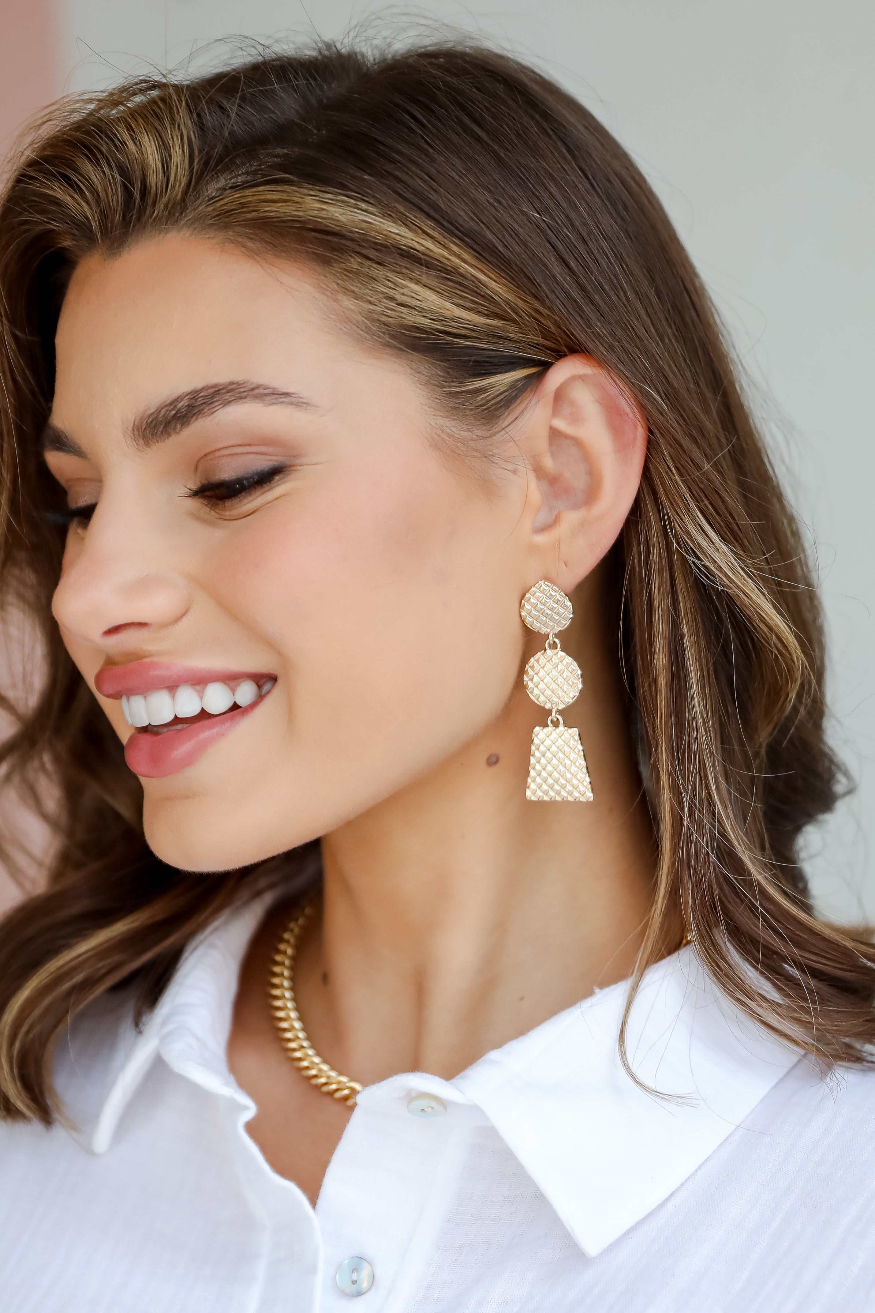 FINAL SALE - Riley Gold Textured Drop Earrings