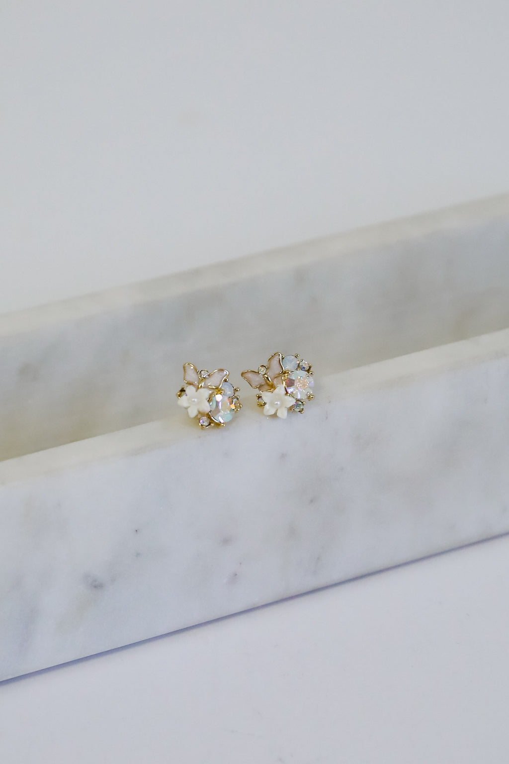 FINAL SALE - Lilly Gold Floral + Butterfly Stud Earrings