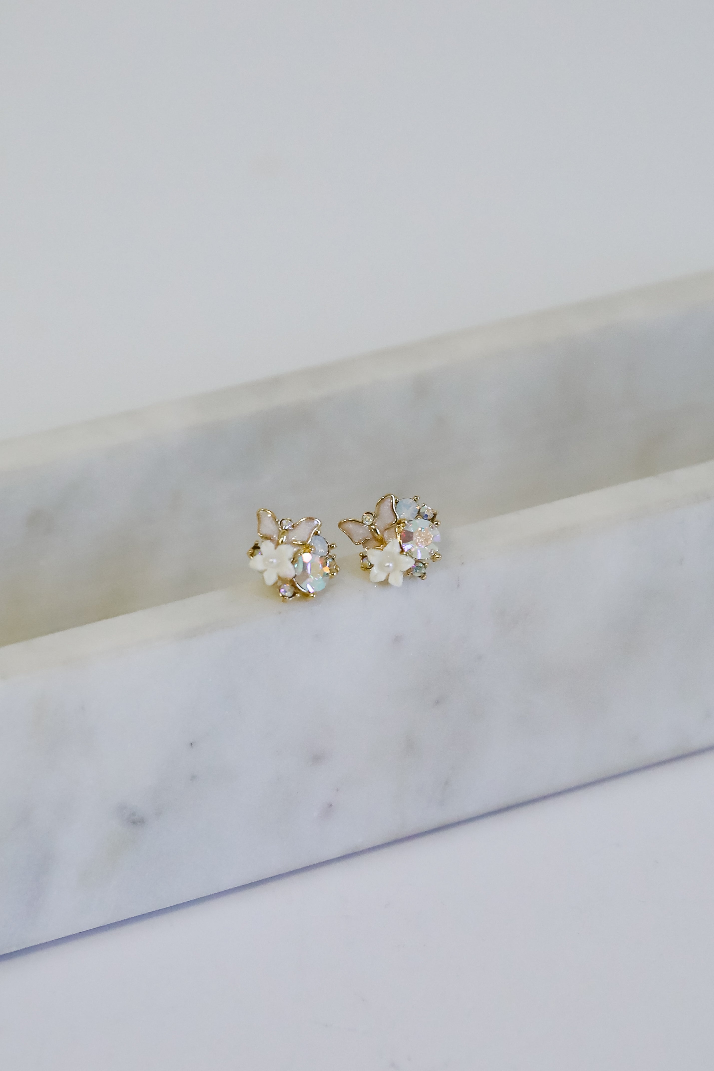 FINAL SALE - Lilly Gold Floral + Butterfly Stud Earrings