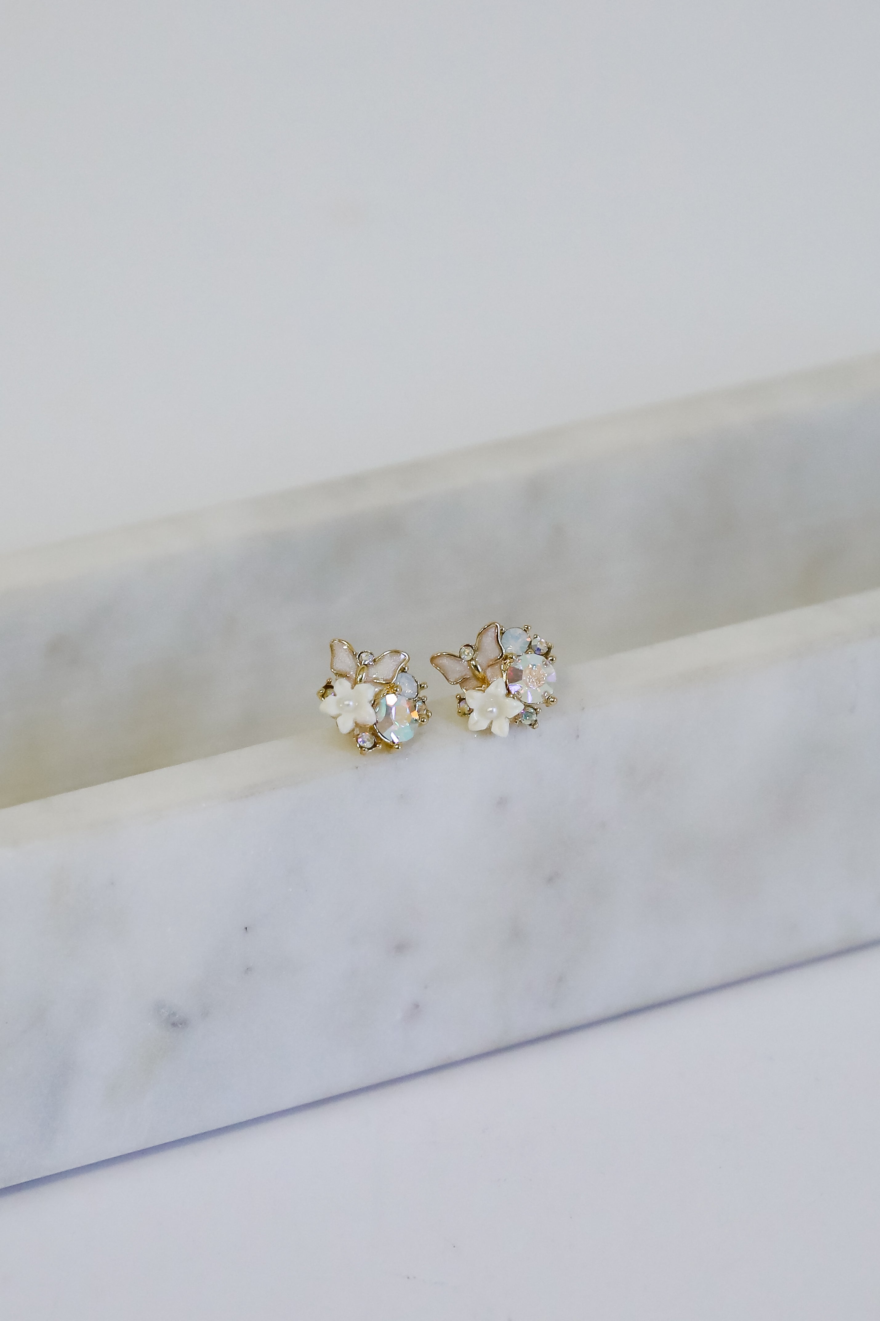 FINAL SALE - Lilly Gold Floral + Butterfly Stud Earrings