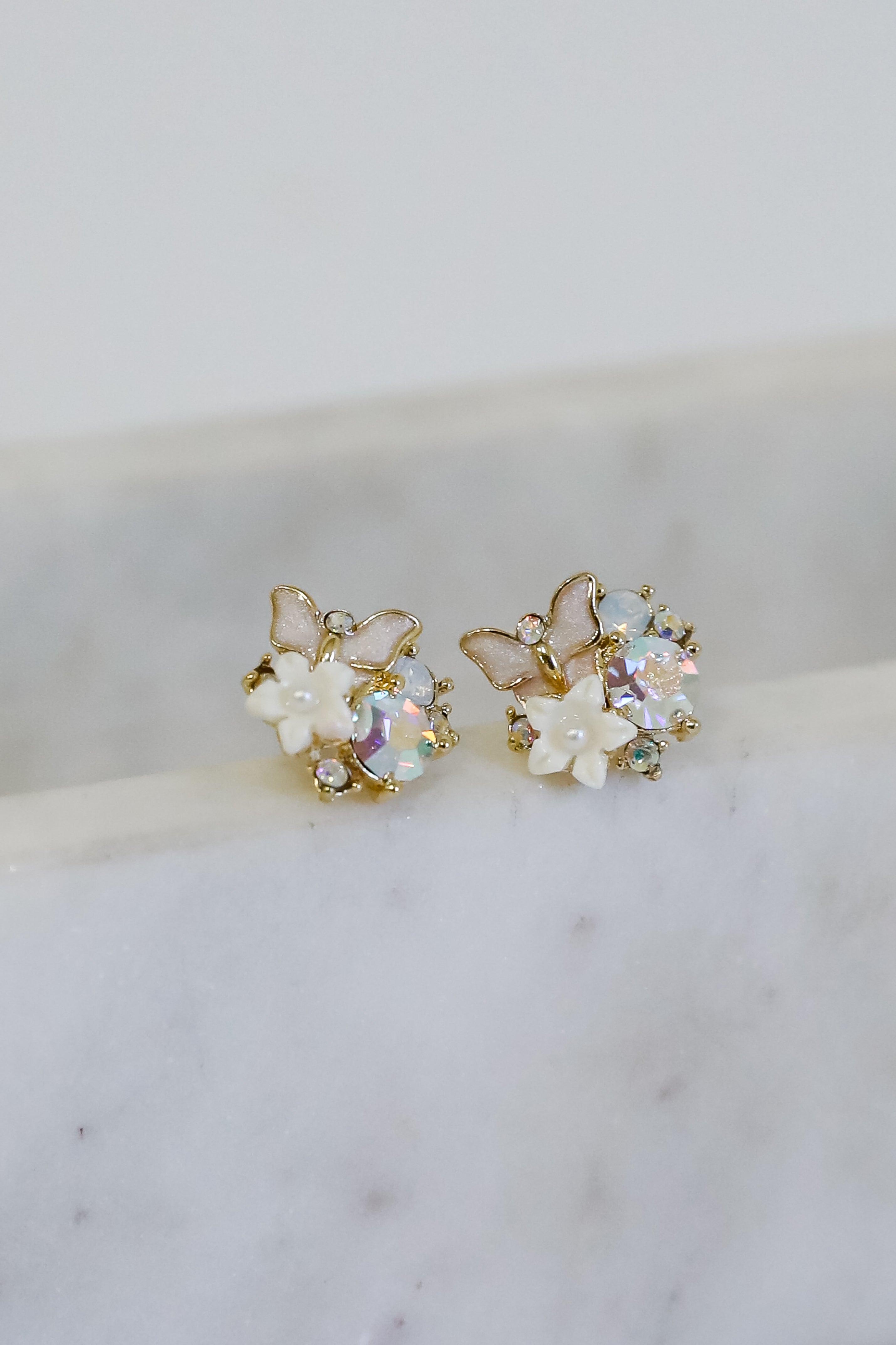 Lilly Gold Floral + Butterfly Stud Earrings
