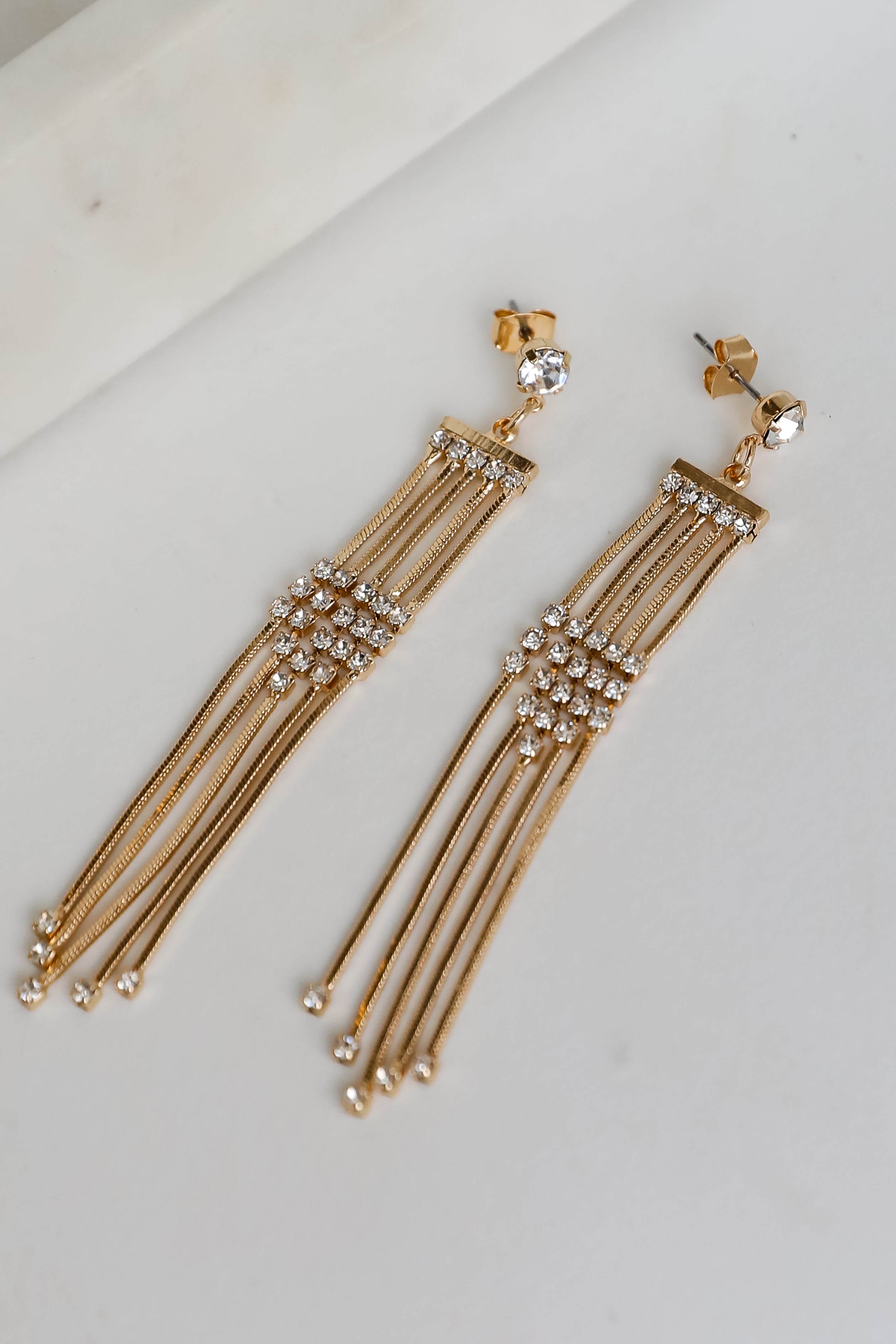 FINAL SALE - Sophie Gold Rhinestone Fringe Earrings
