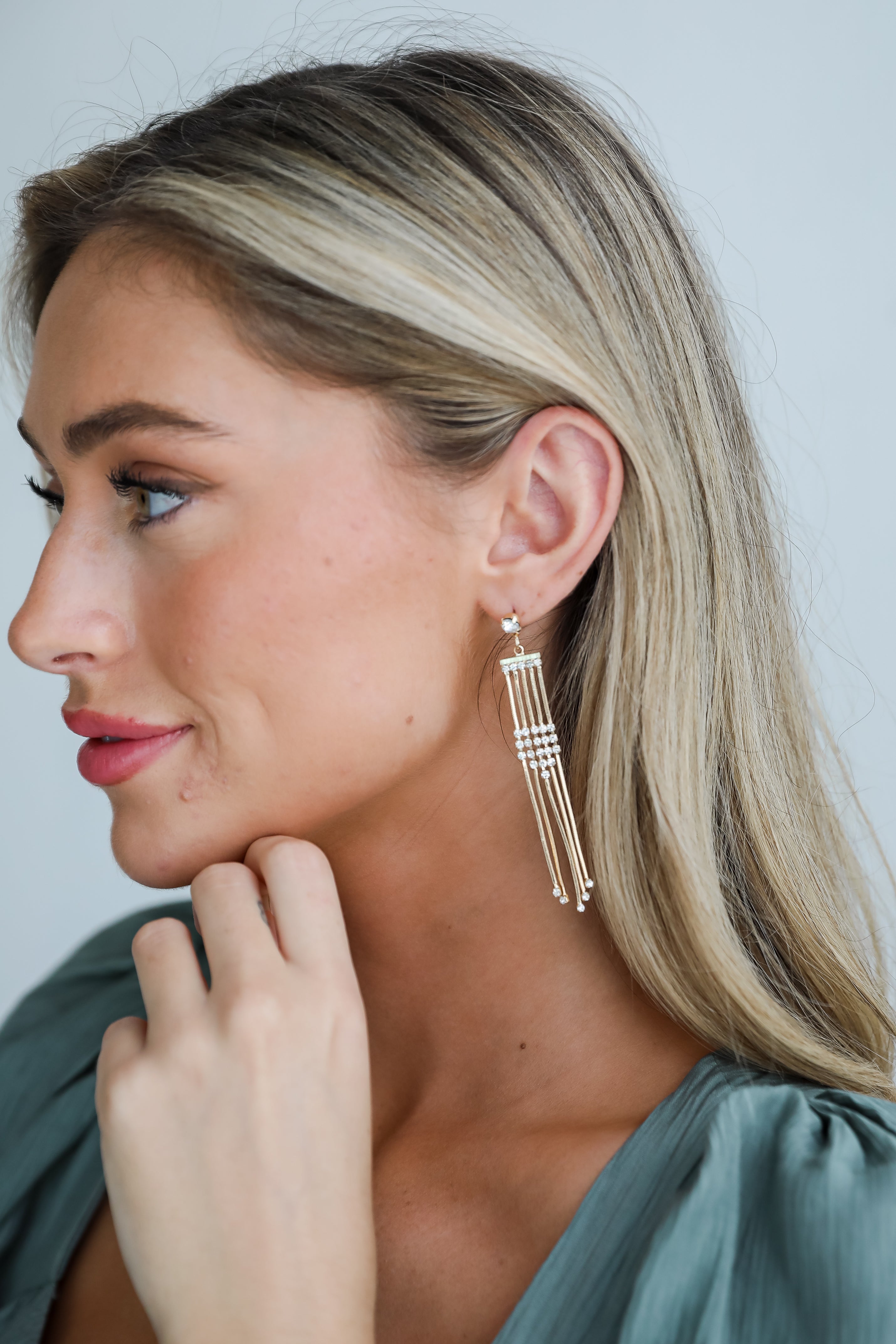 FINAL SALE - Sophie Gold Rhinestone Fringe Earrings
