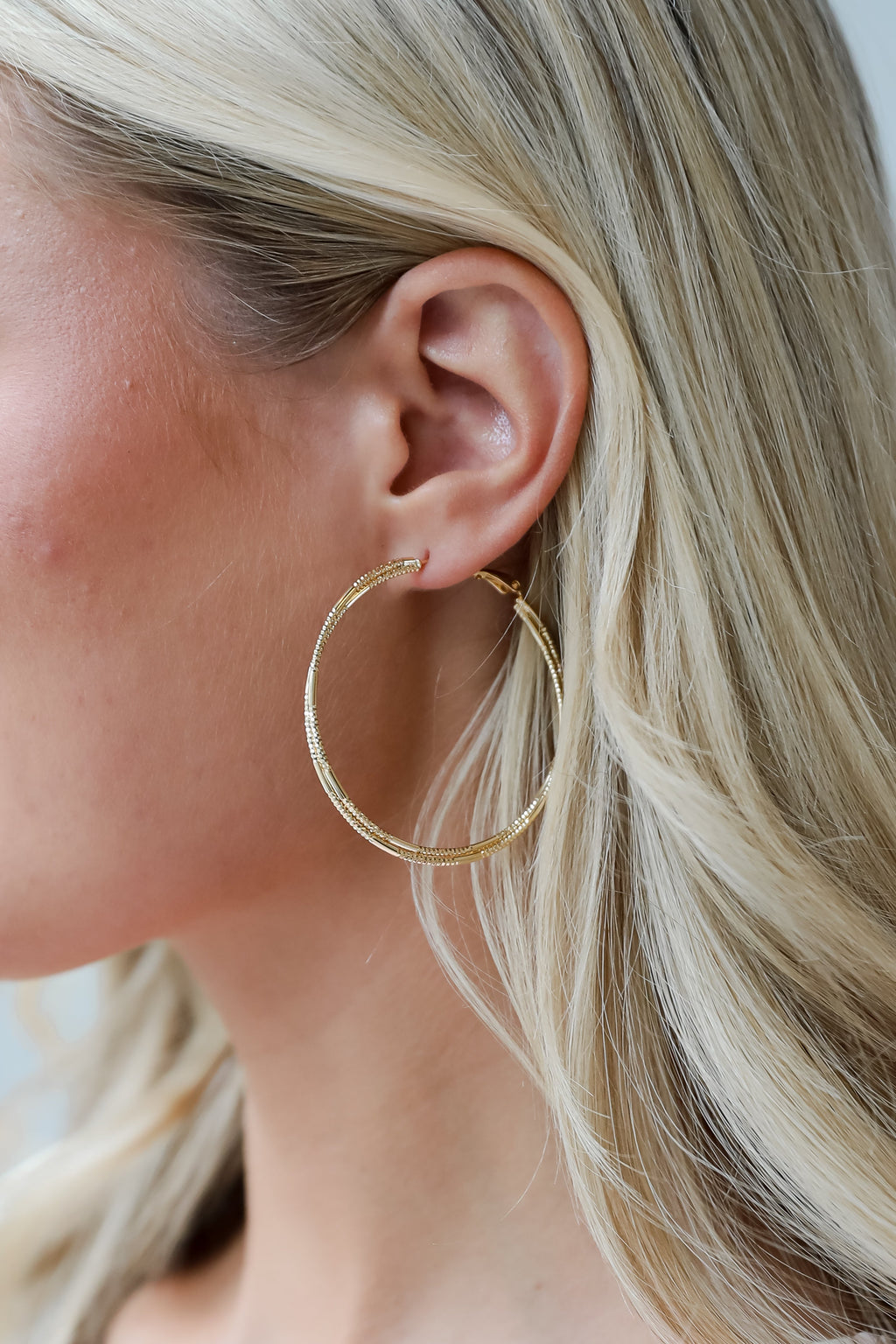 FINAL SALE - Lainey Gold Textured Double Hoop Earrings