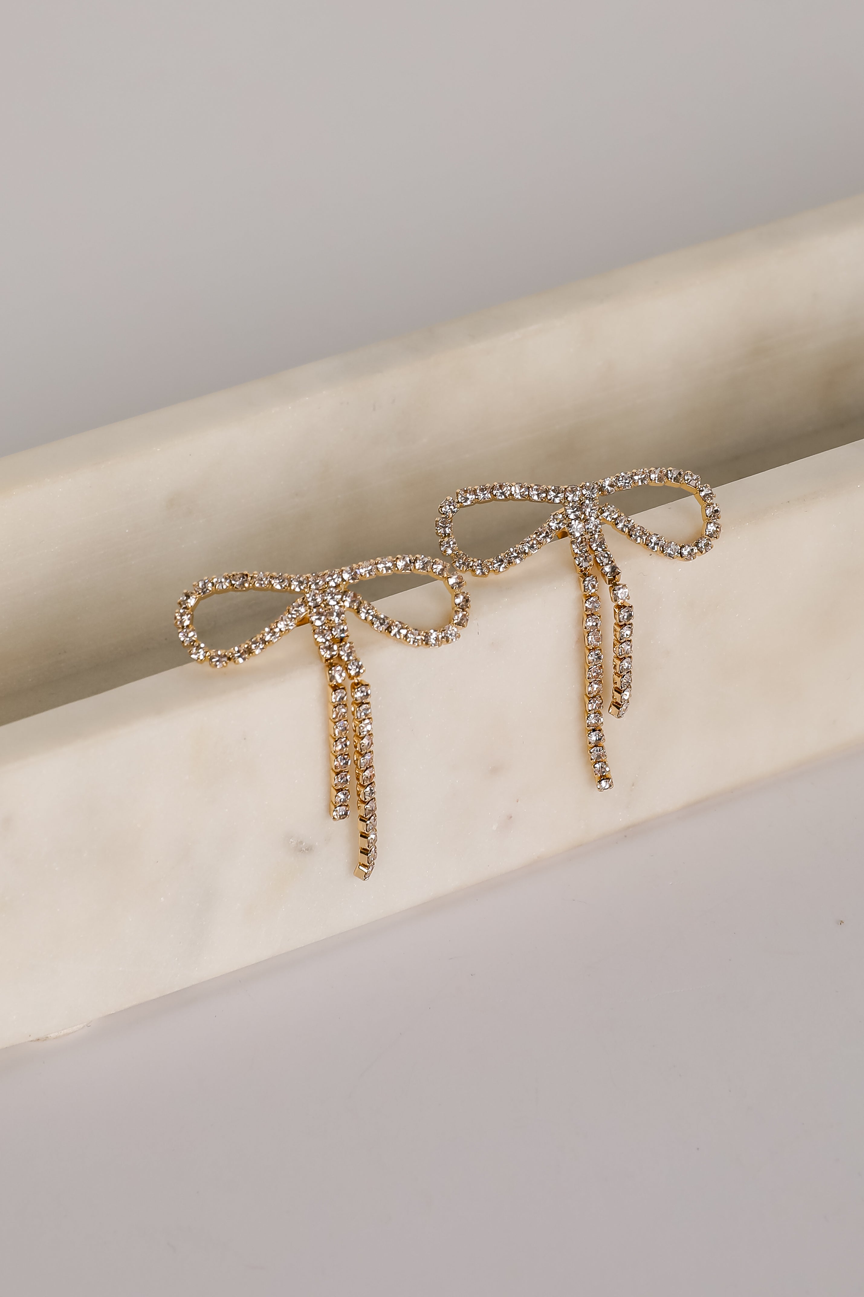 Kira Gold Rhinestone Bow Earrings