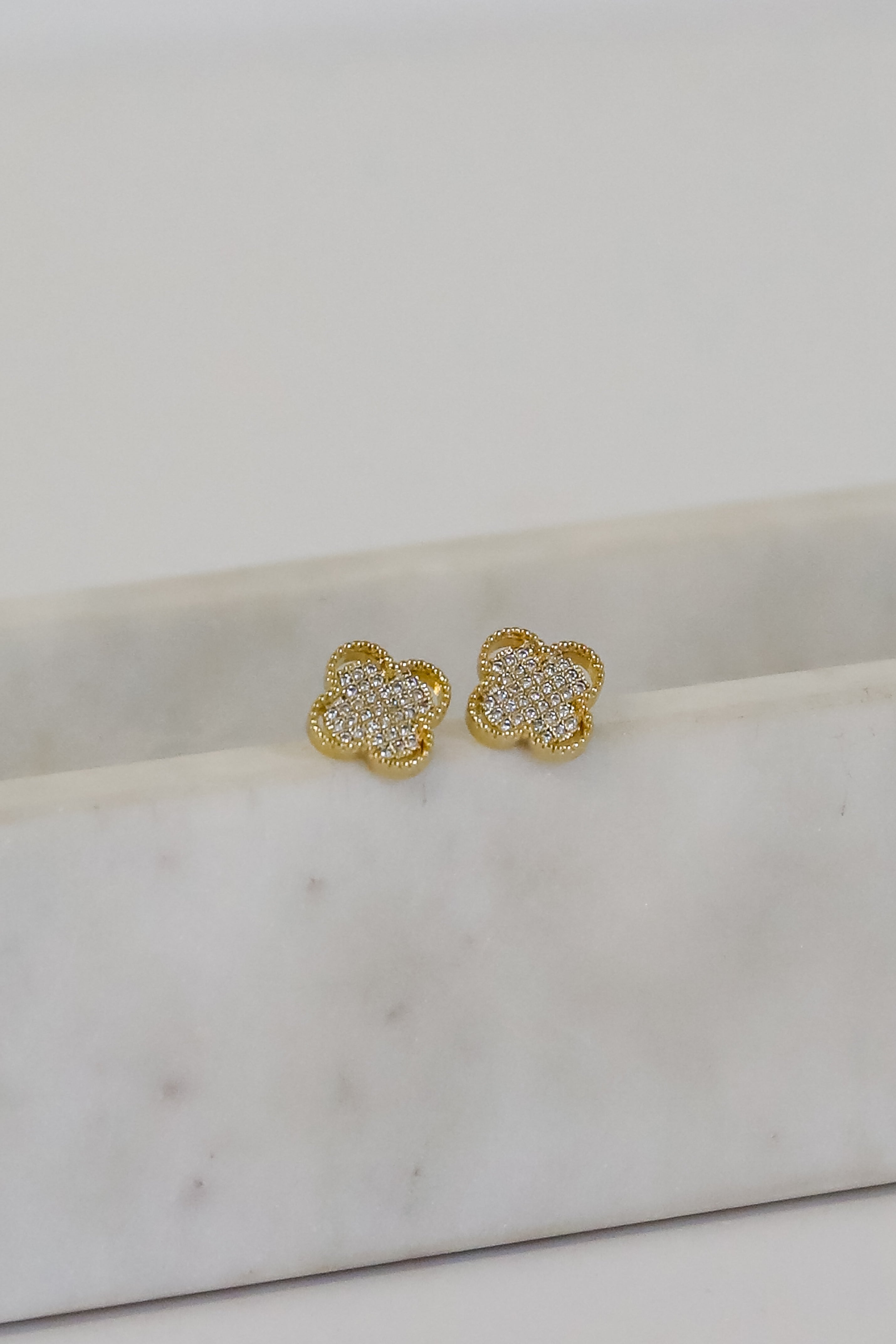 Nina Gold Rhinestone Quatrefoil Stud Earrings