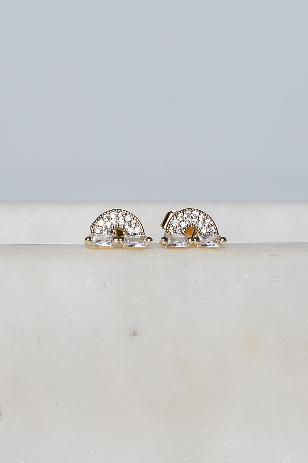 Ivy Gold Rhinestone Rainbow Stud Earrings
