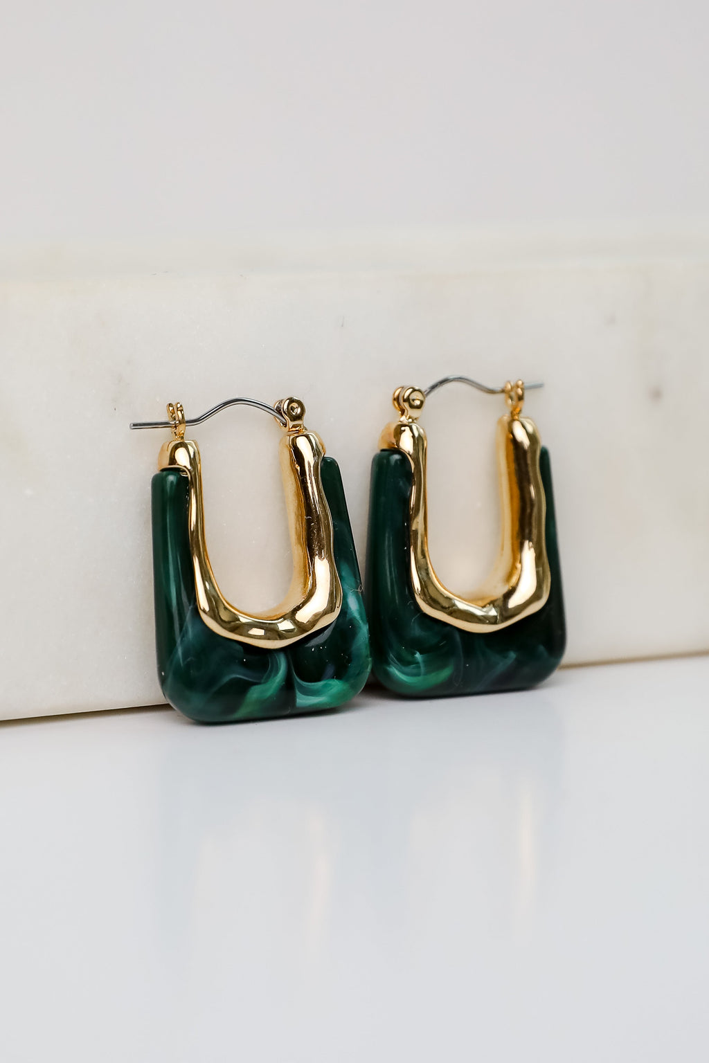 FINAL SALE - Tessa Green Acrylic Square Hoop Earrings