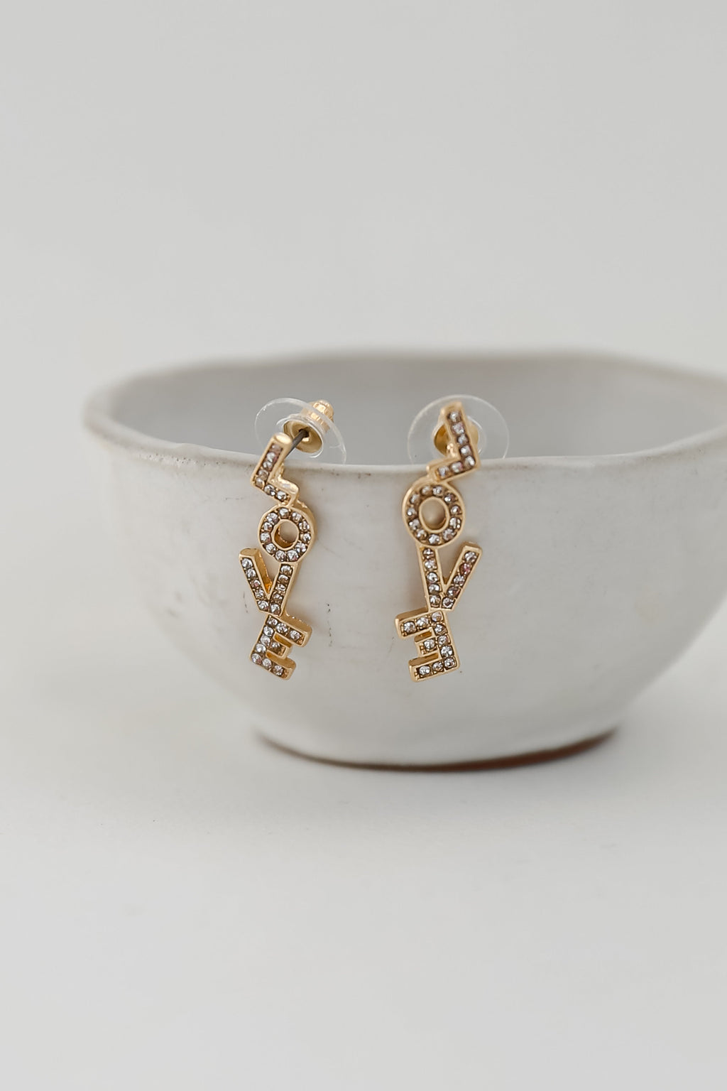 Madi Gold Rhinestone Love Drop Earrings