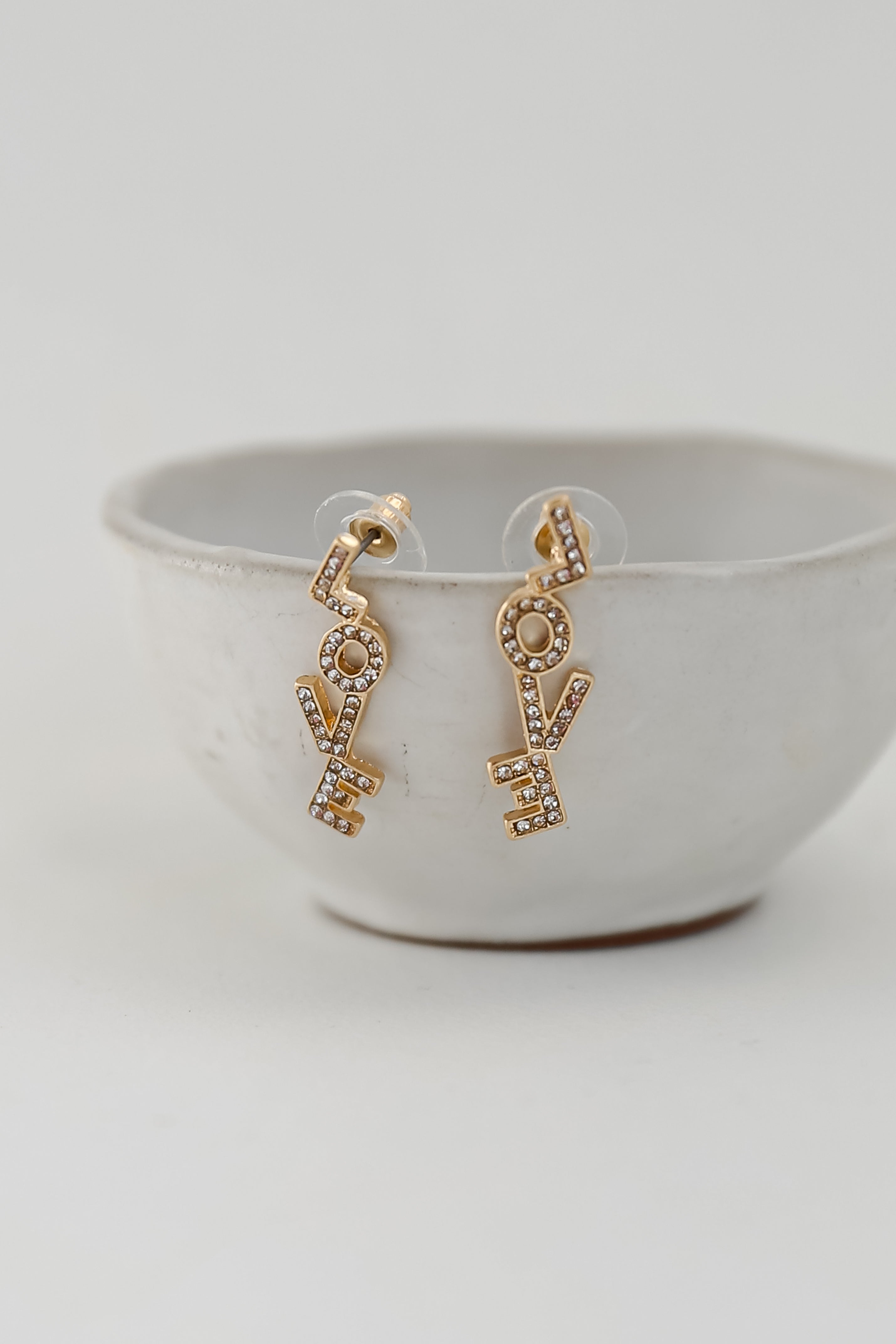 Madi Gold Rhinestone Love Drop Earrings