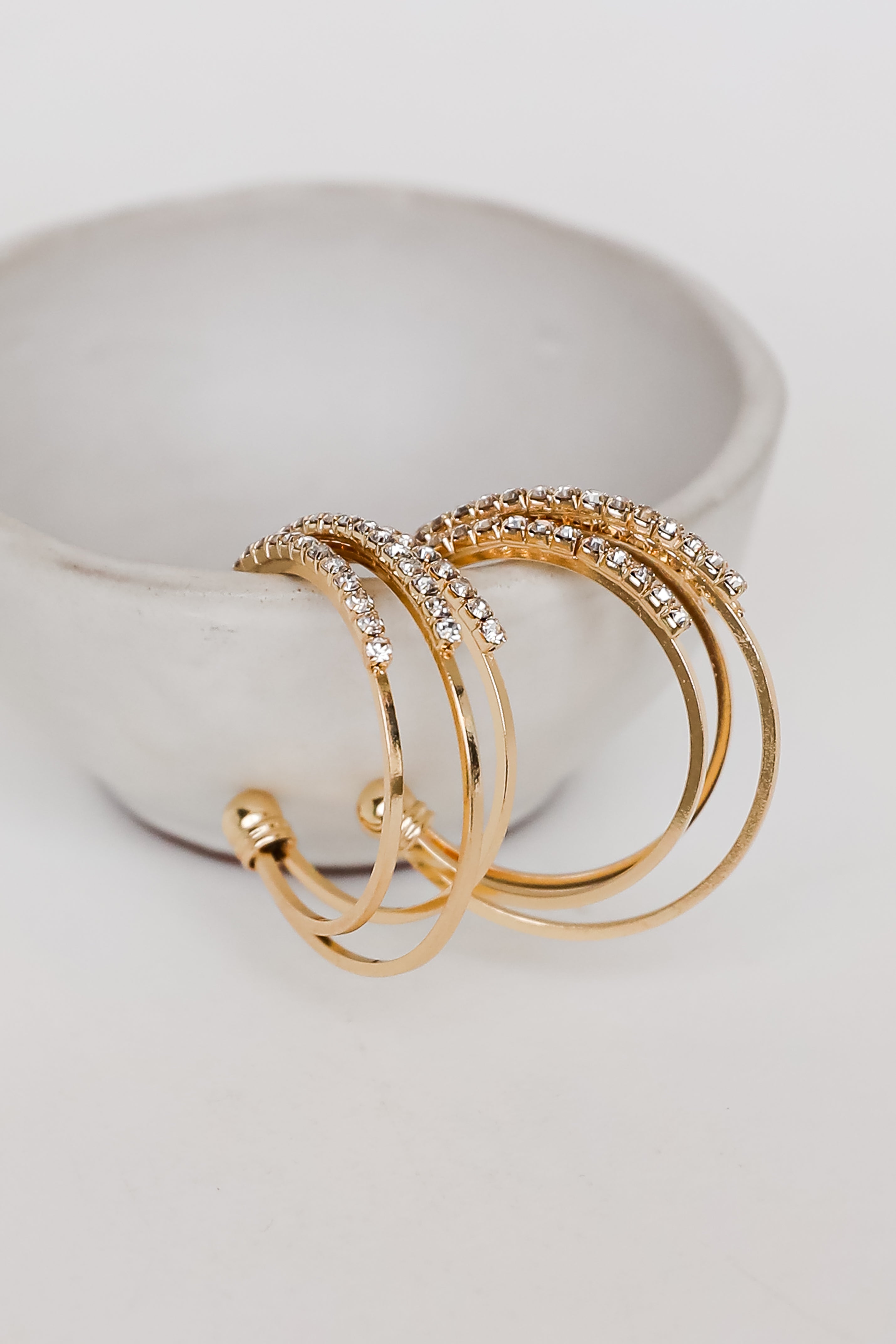 FINAL SALE - Jodie Gold Rhinestone Triple Hoop Earrings