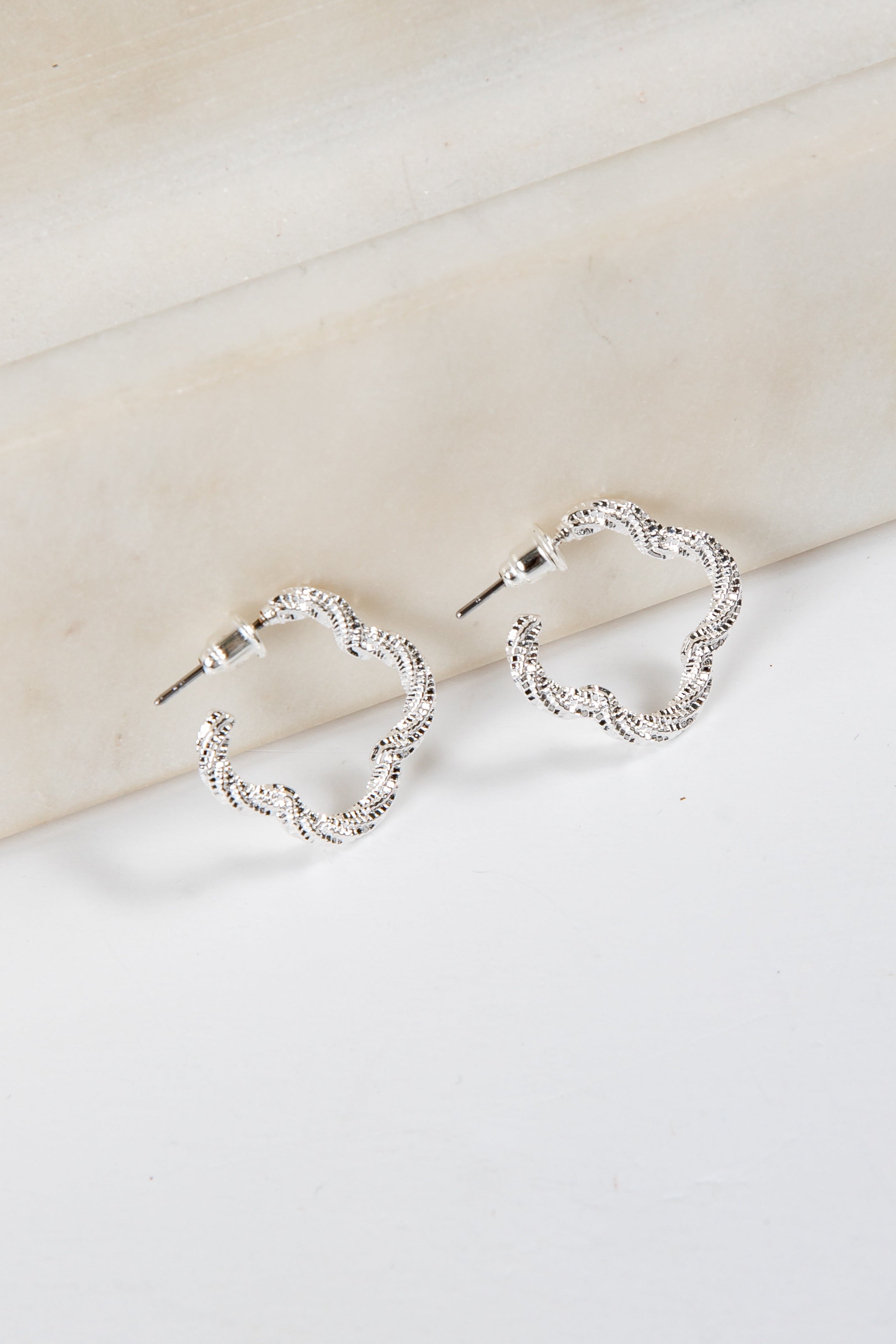 Sabrina Silver Quatrefoil Hoop Earrings