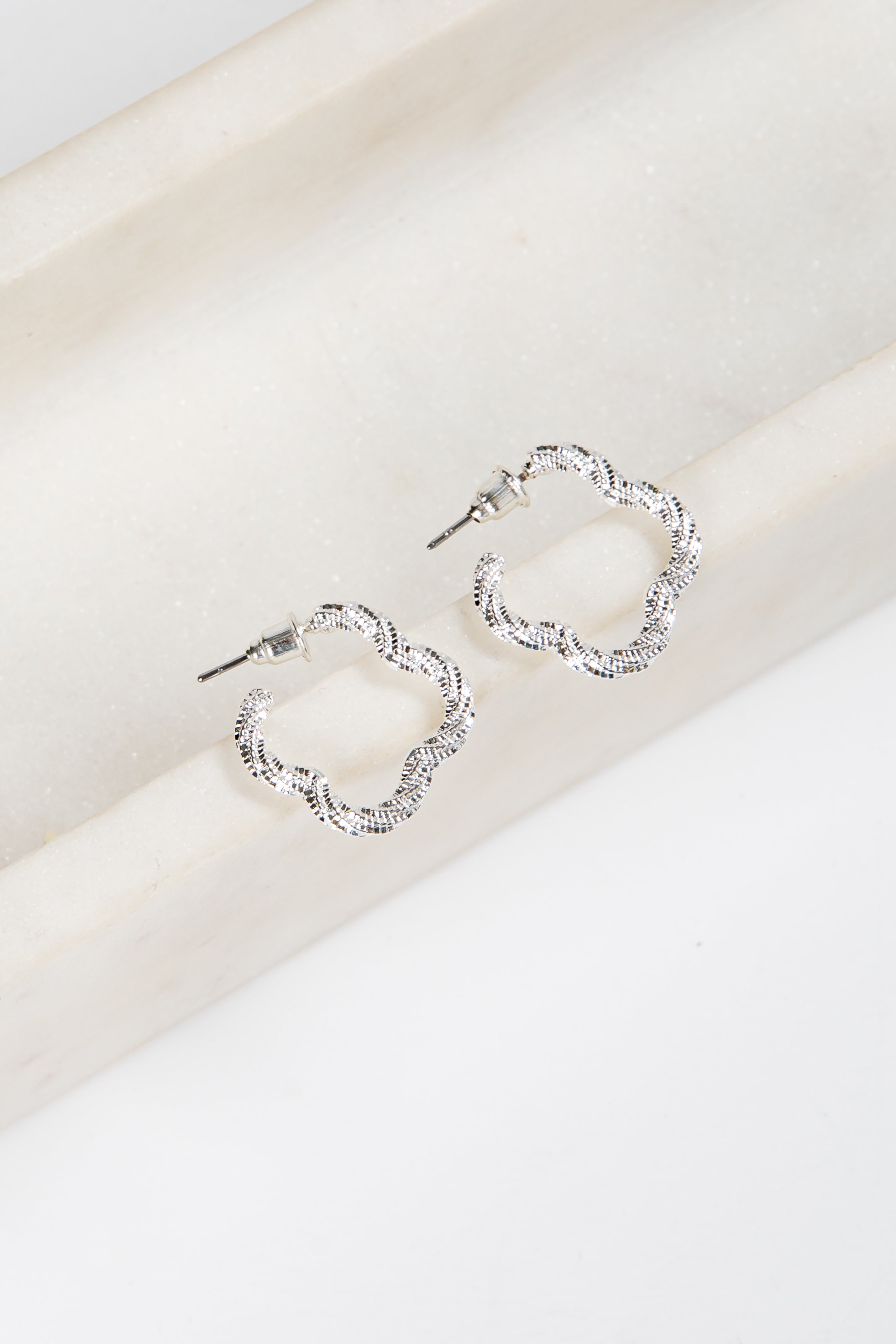 Sabrina Silver Quatrefoil Hoop Earrings
