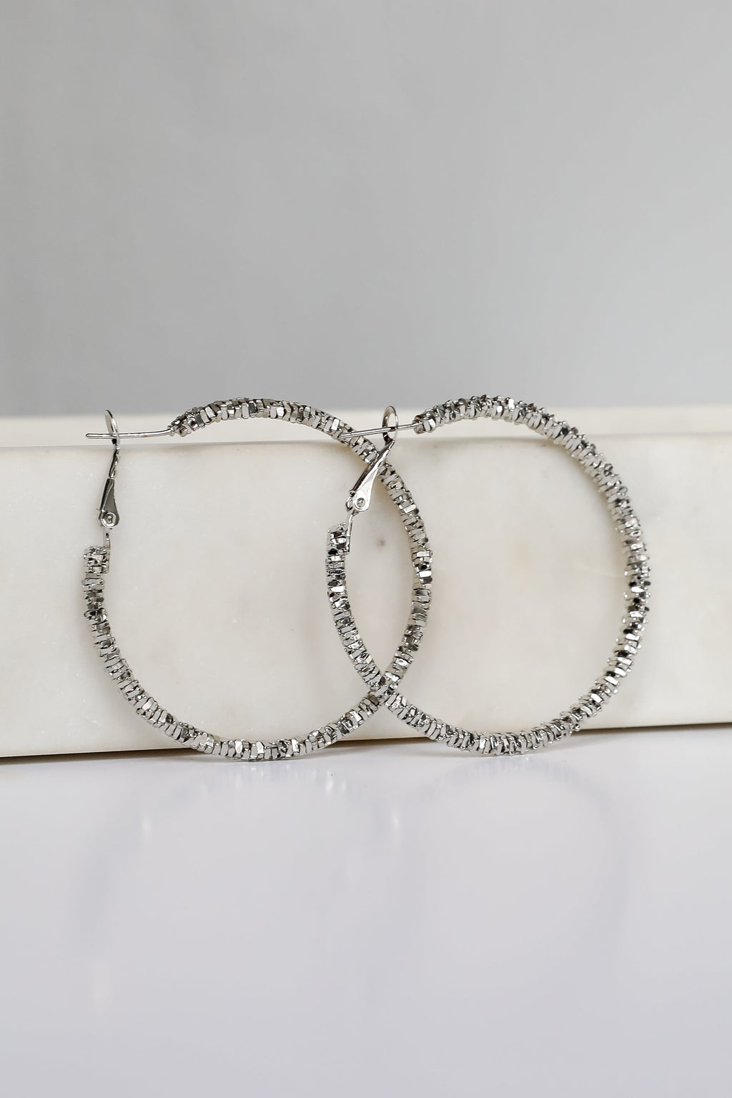 Natalie Silver Textured Hoop Earrings