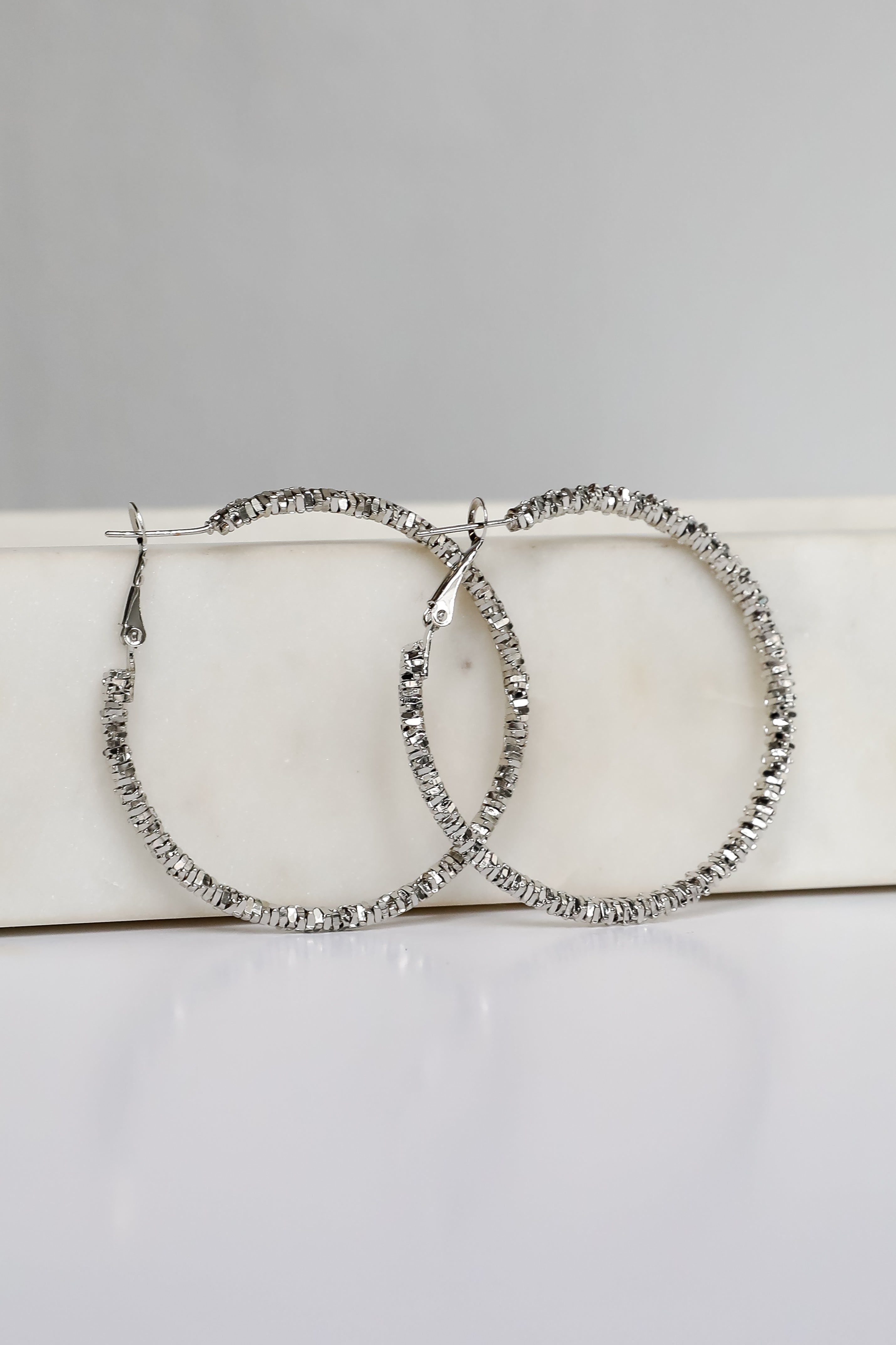 Natalie Silver Textured Hoop Earrings